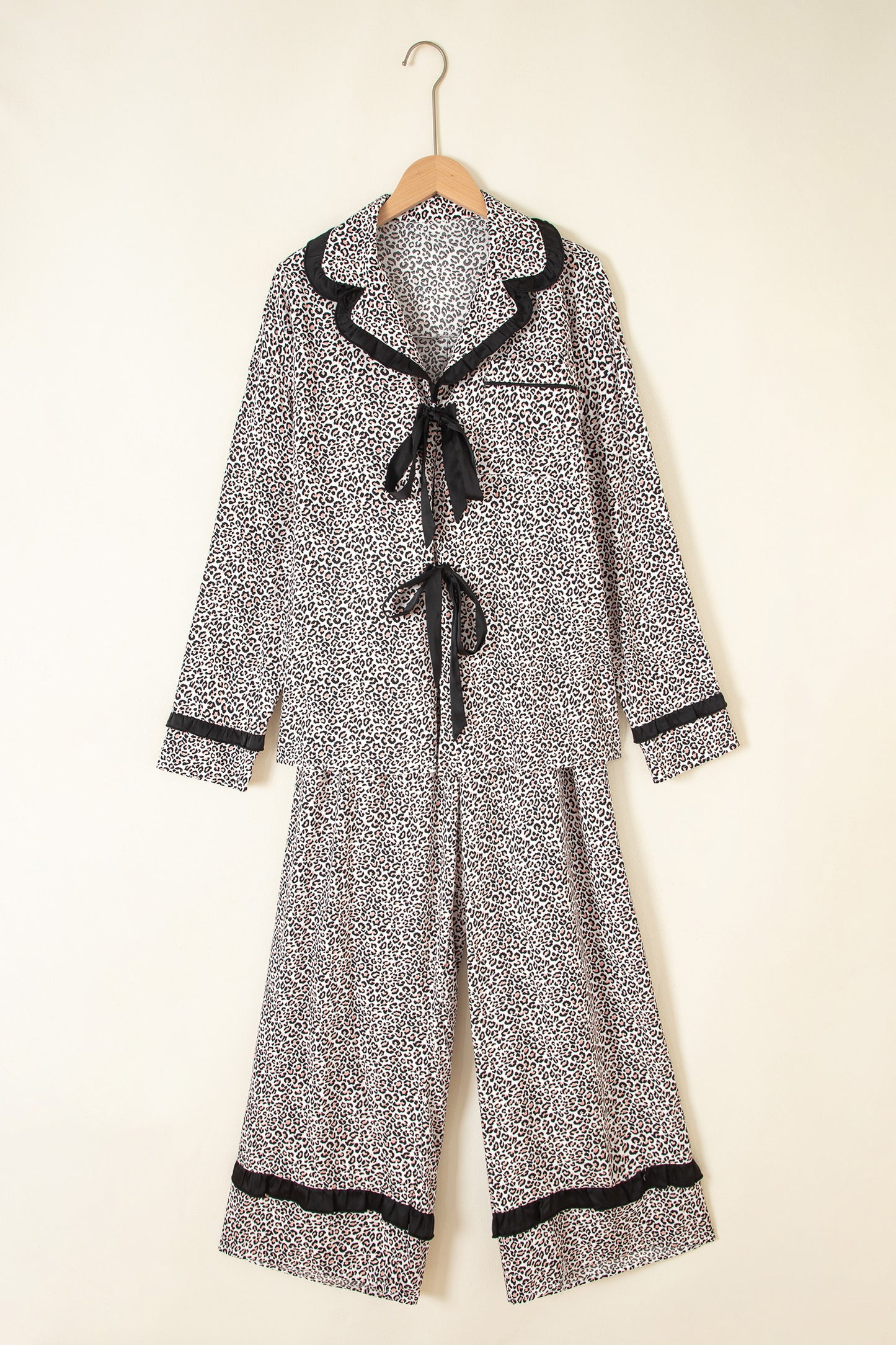 Brown Leopard Print Bow Knot Patchwork Long Sleeve Lounge Set-Loungewear & Sleepwear/Loungewear-[Adult]-[Female]-2022 Online Blue Zone Planet