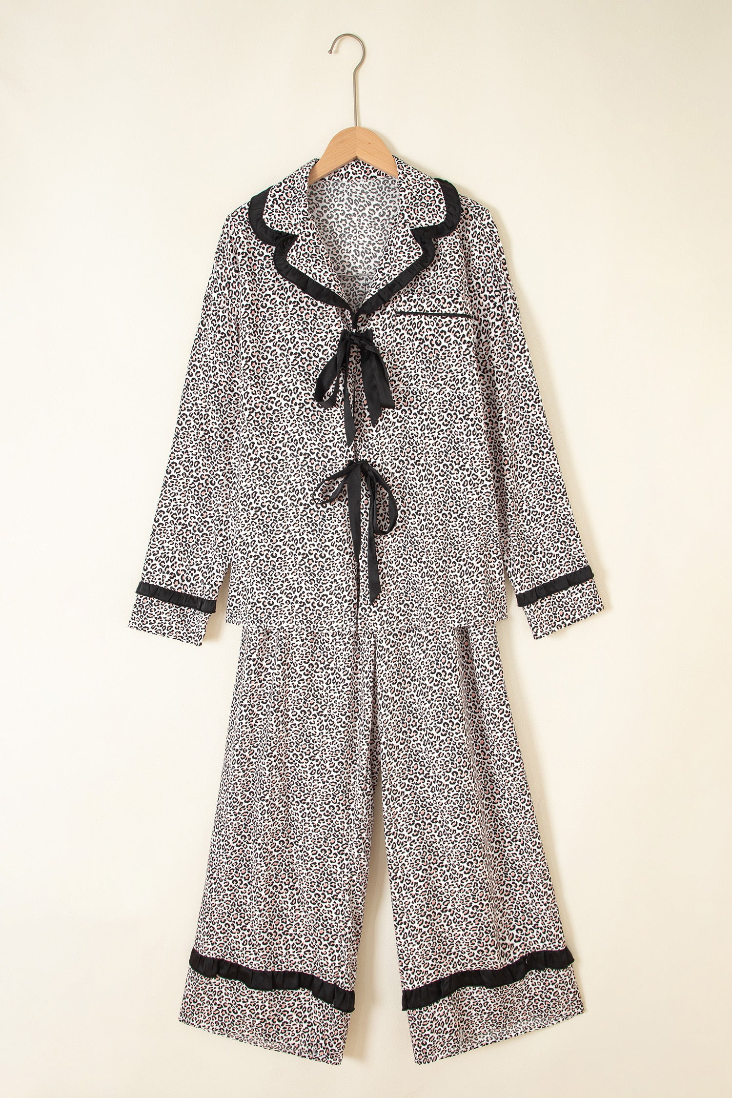 Brown Leopard Print Bow Knot Patchwork Long Sleeve Lounge Set-Loungewear & Sleepwear/Loungewear-[Adult]-[Female]-2022 Online Blue Zone Planet