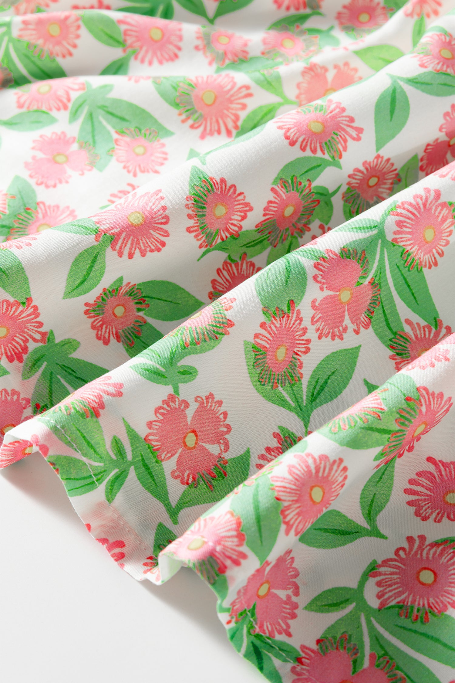 Green Contrast Neckline Ricrac Trim Floral Short Puff Sleeve Dress-TOPS / DRESSES-[Adult]-[Female]-2022 Online Blue Zone Planet