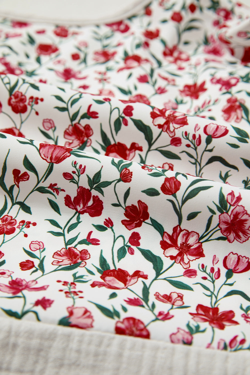 Red Floral Print Gauze Patchwork Henley Button 3/4 Sleeve Blouse-Tops/Blouses & Shirts-[Adult]-[Female]-2022 Online Blue Zone Planet