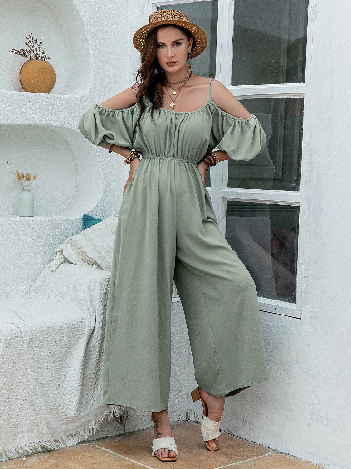 Spaghetti Strap Wide Leg Jumpsuit-TOPS / DRESSES-[Adult]-[Female]-2022 Online Blue Zone Planet