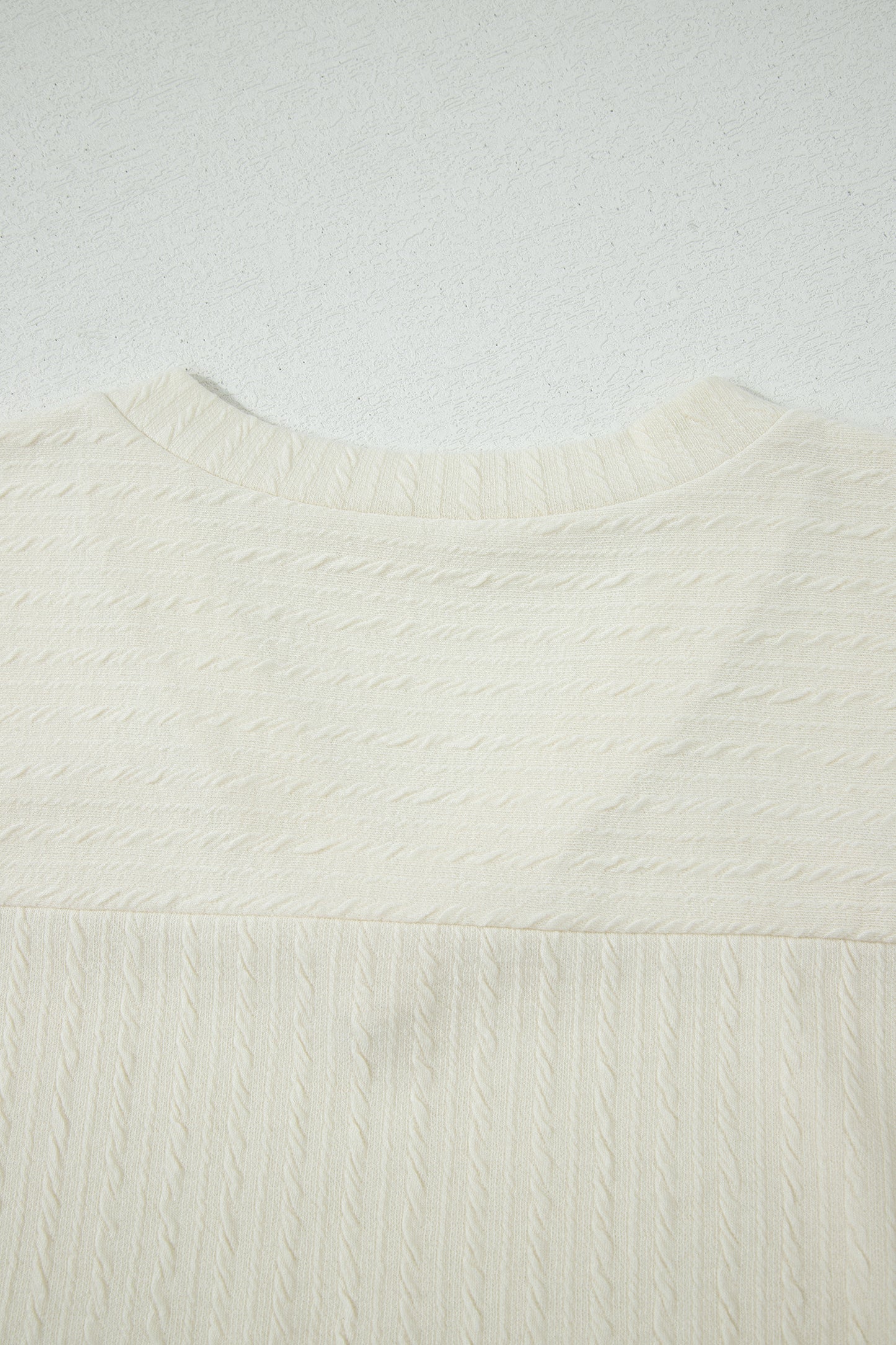 Beige Twisted Texture Knit V Neck T Shirt-Tops/Tops & Tees-[Adult]-[Female]-2022 Online Blue Zone Planet