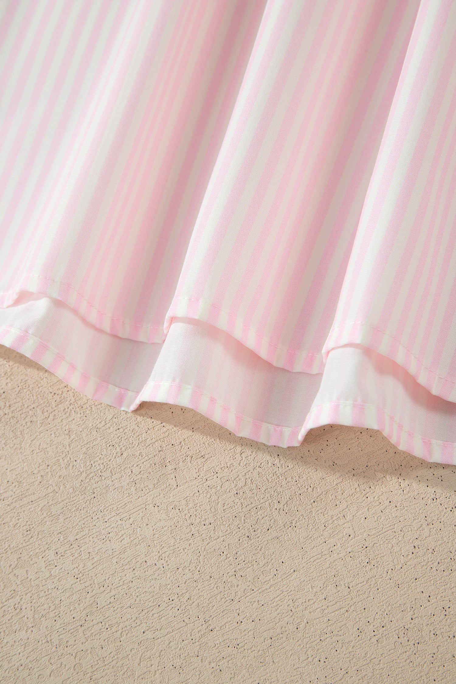 Pink Stripe Contrast Trim V Neck Flutter Sleeve Blouse-Tops/Blouses & Shirts-[Adult]-[Female]-2022 Online Blue Zone Planet