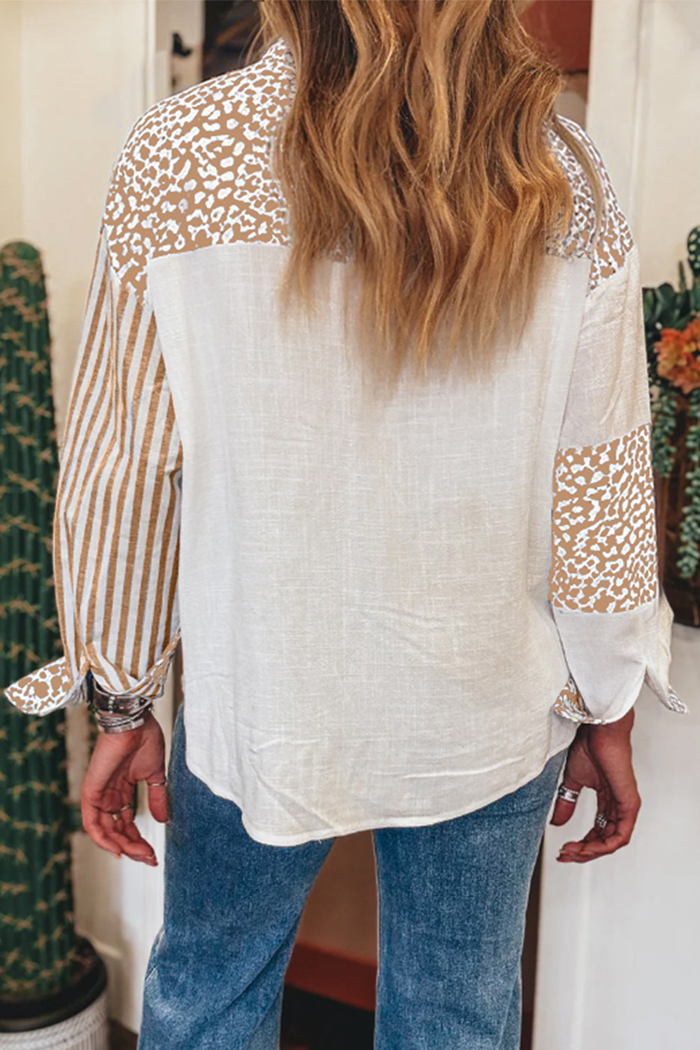 Khaki Leopard Striped Western Casual Shirt-Tops/Blouses & Shirts-[Adult]-[Female]-2022 Online Blue Zone Planet