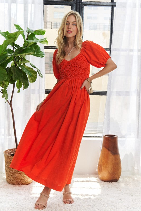ADORA Popcorn Smocked Puff Sleeve Dress-TOPS / DRESSES-[Adult]-[Female]-2022 Online Blue Zone Planet