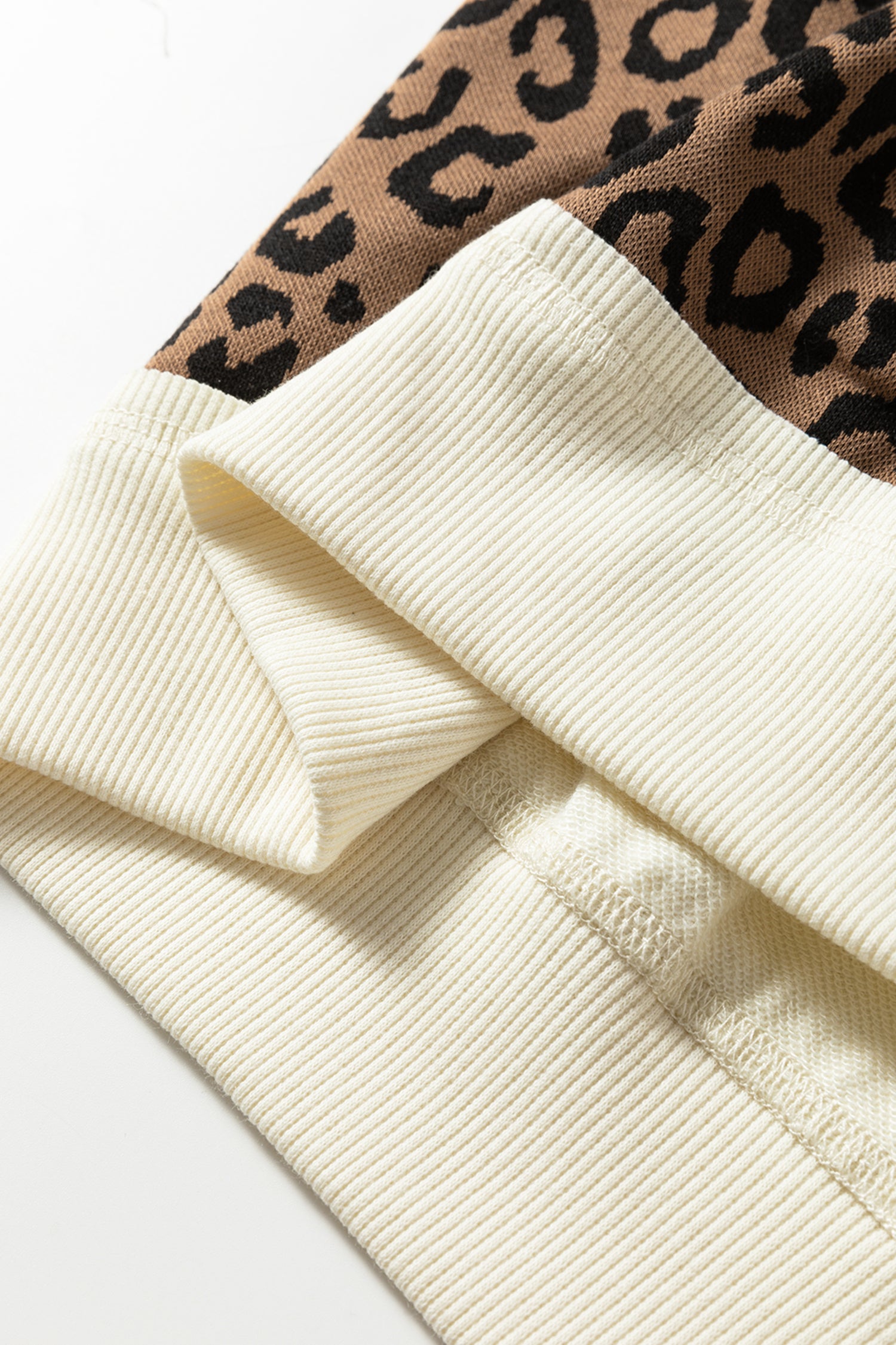 Beige Raw Seam Color Block Leopard Patchwork Baggy Long Sleeve Top-Tops/Long Sleeve Tops-[Adult]-[Female]-2022 Online Blue Zone Planet