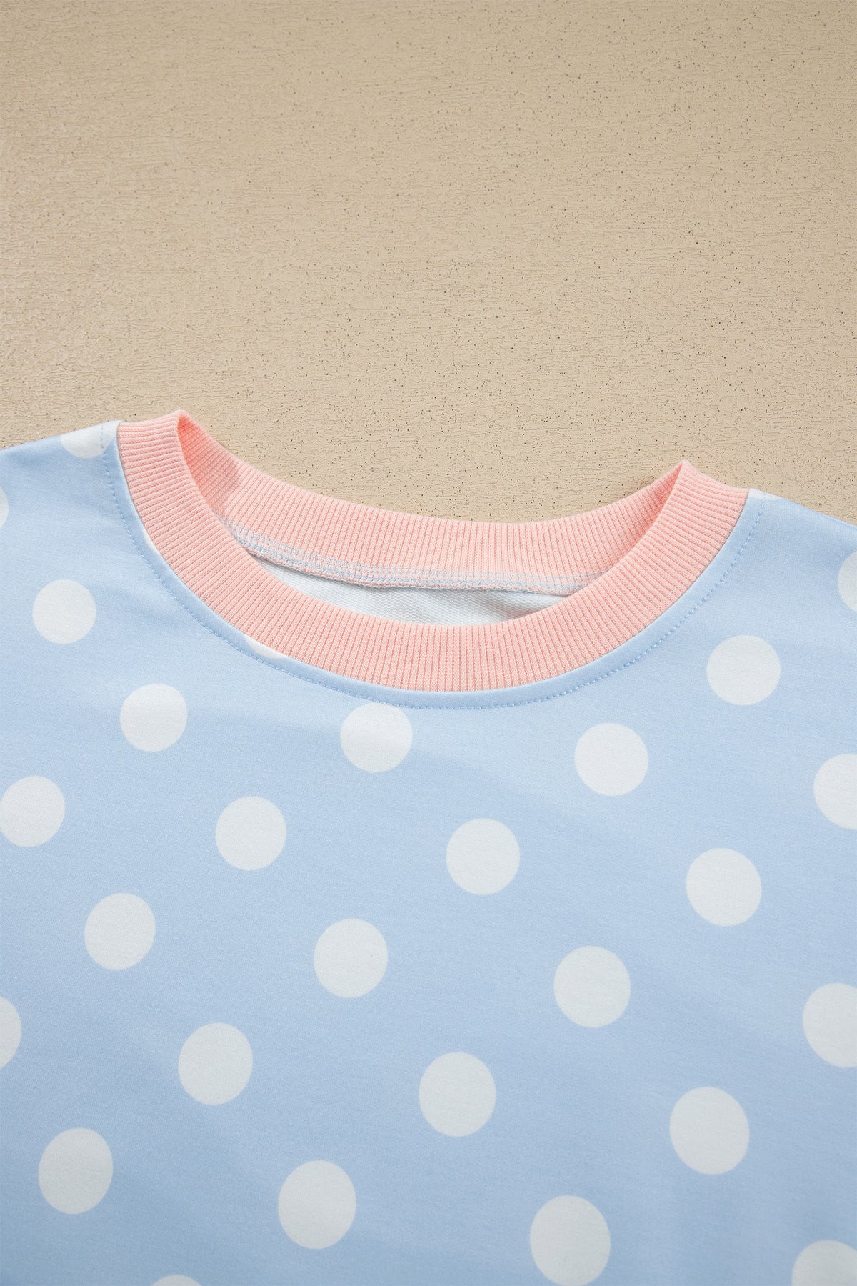 Pink Polka Dot Contrast Trim Long Sleeve Top Drawstring Shift Pants Set-Two Piece Sets/Pant Sets-[Adult]-[Female]-2022 Online Blue Zone Planet