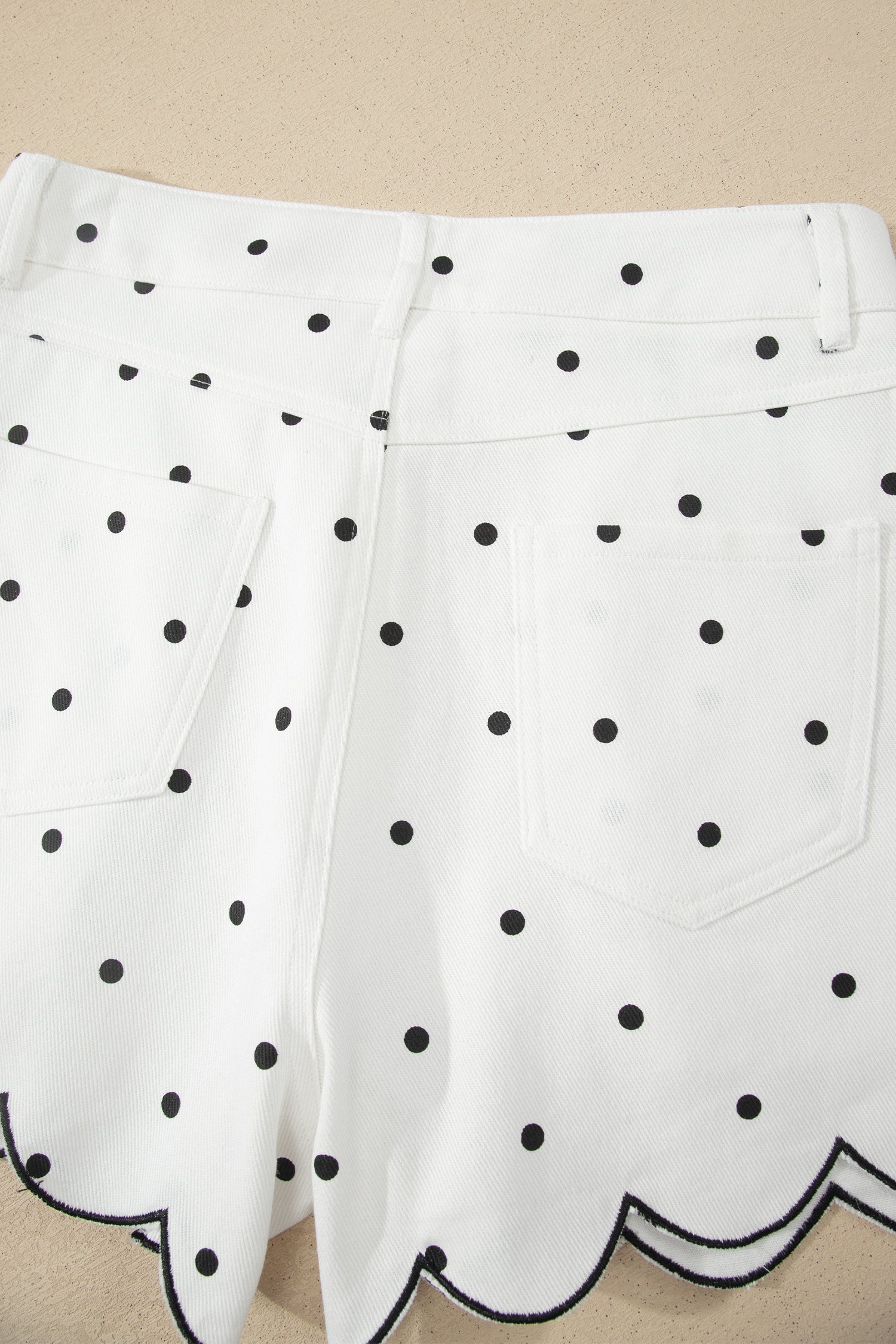 White Polka Dot Print Embroidered Scallop Hem Shorts-Bottoms/Casual Shorts-[Adult]-[Female]-2022 Online Blue Zone Planet