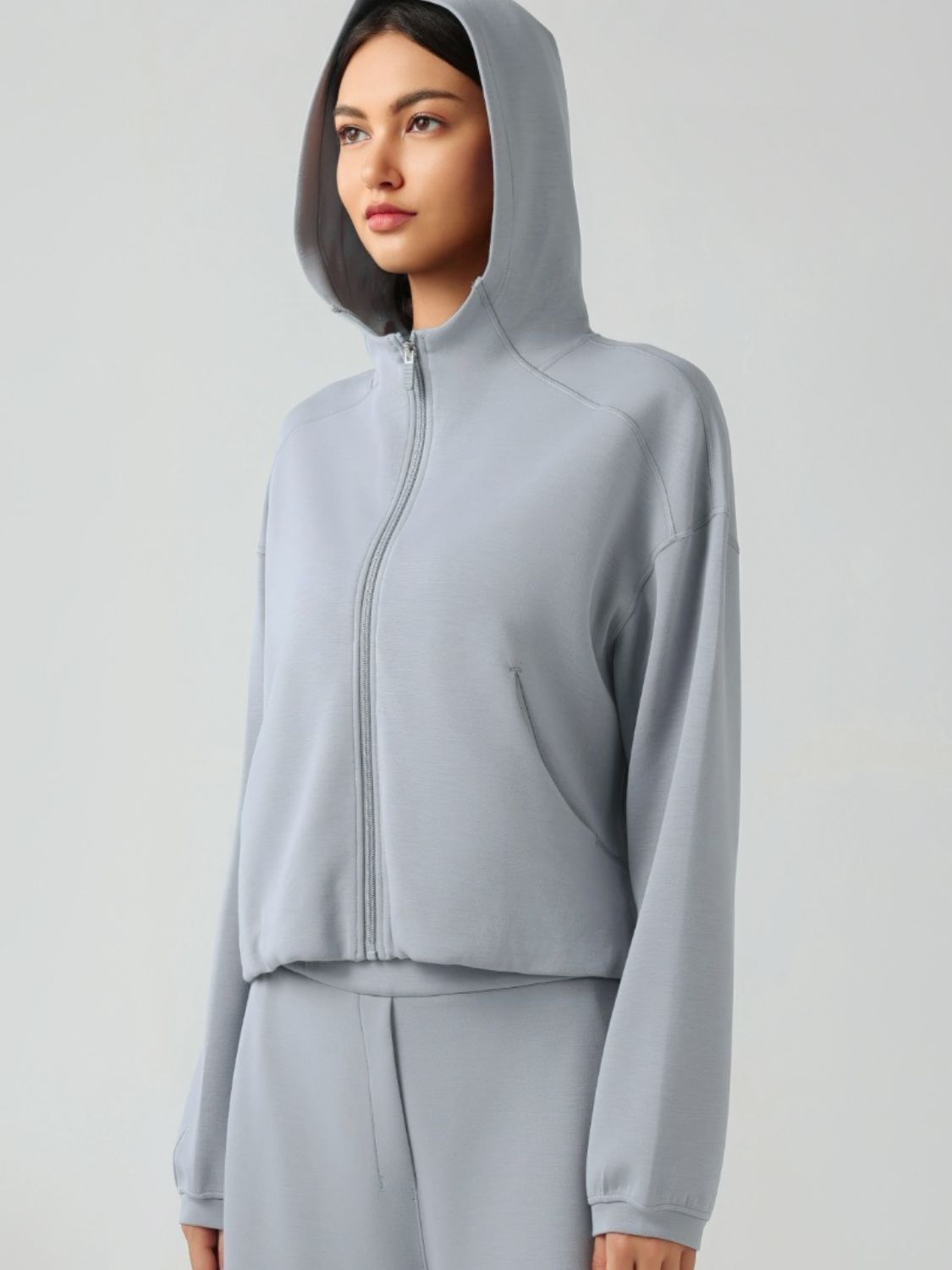 Zip Up Dropped Shouder Active Hooded-TOPS / DRESSES-[Adult]-[Female]-2022 Online Blue Zone Planet