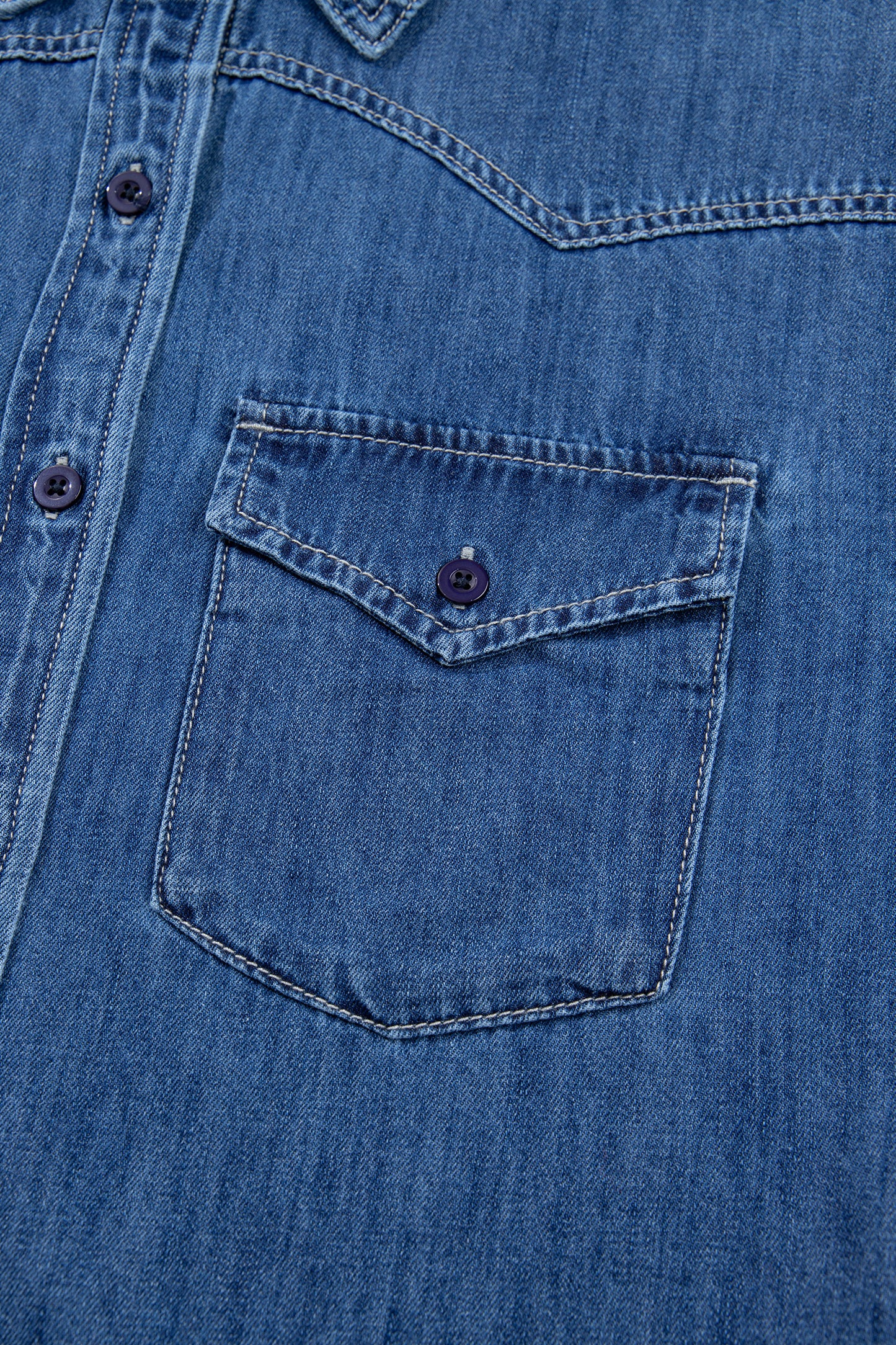 Sail Blue Western Patch Pockets Tunic Length Long Sleeve Denim Shirt-Tops/Blouses & Shirts-[Adult]-[Female]-2022 Online Blue Zone Planet