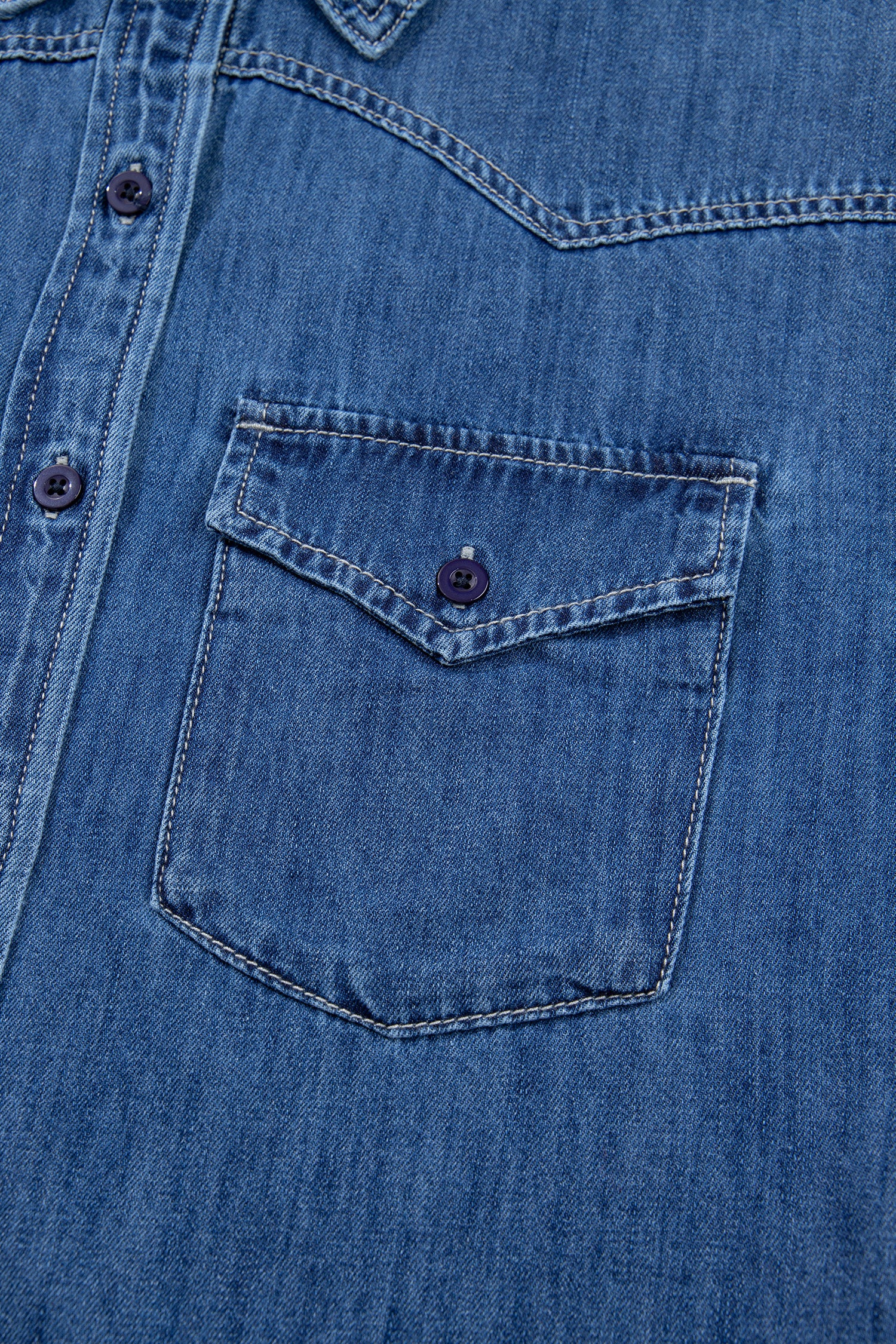 Sail Blue Western Patch Pockets Tunic Length Long Sleeve Denim Shirt-Tops/Blouses & Shirts-[Adult]-[Female]-2022 Online Blue Zone Planet