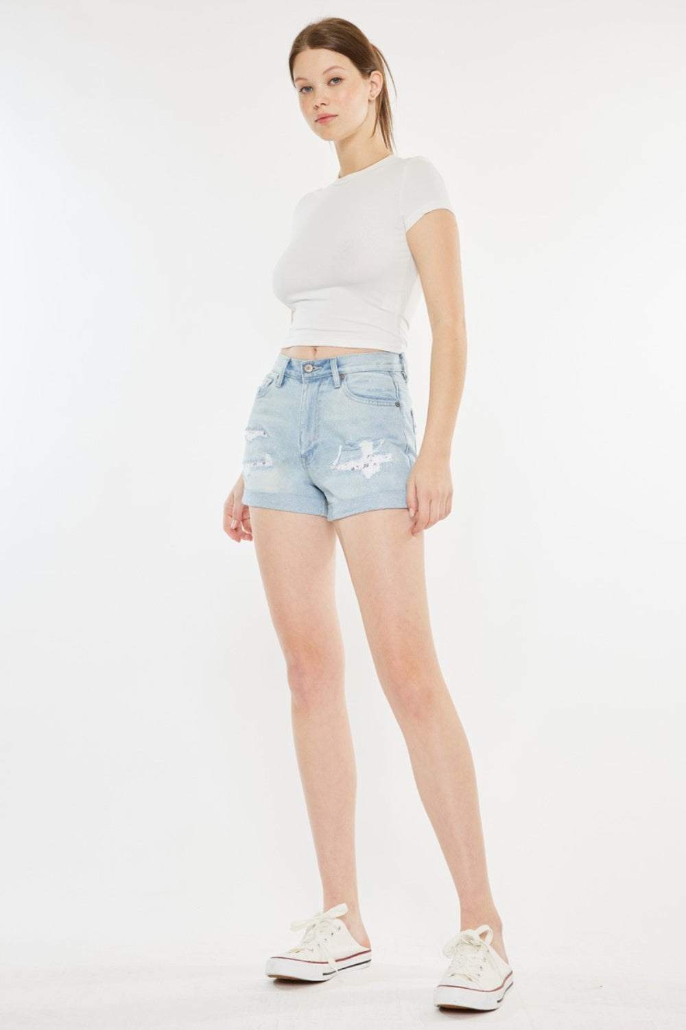 Blue Zone Planet | Kancan High Rise Repaired Mom Denim Shorts-BOTTOMS SIZES SMALL MEDIUM LARGE-[Adult]-[Female]-2022 Online Blue Zone Planet