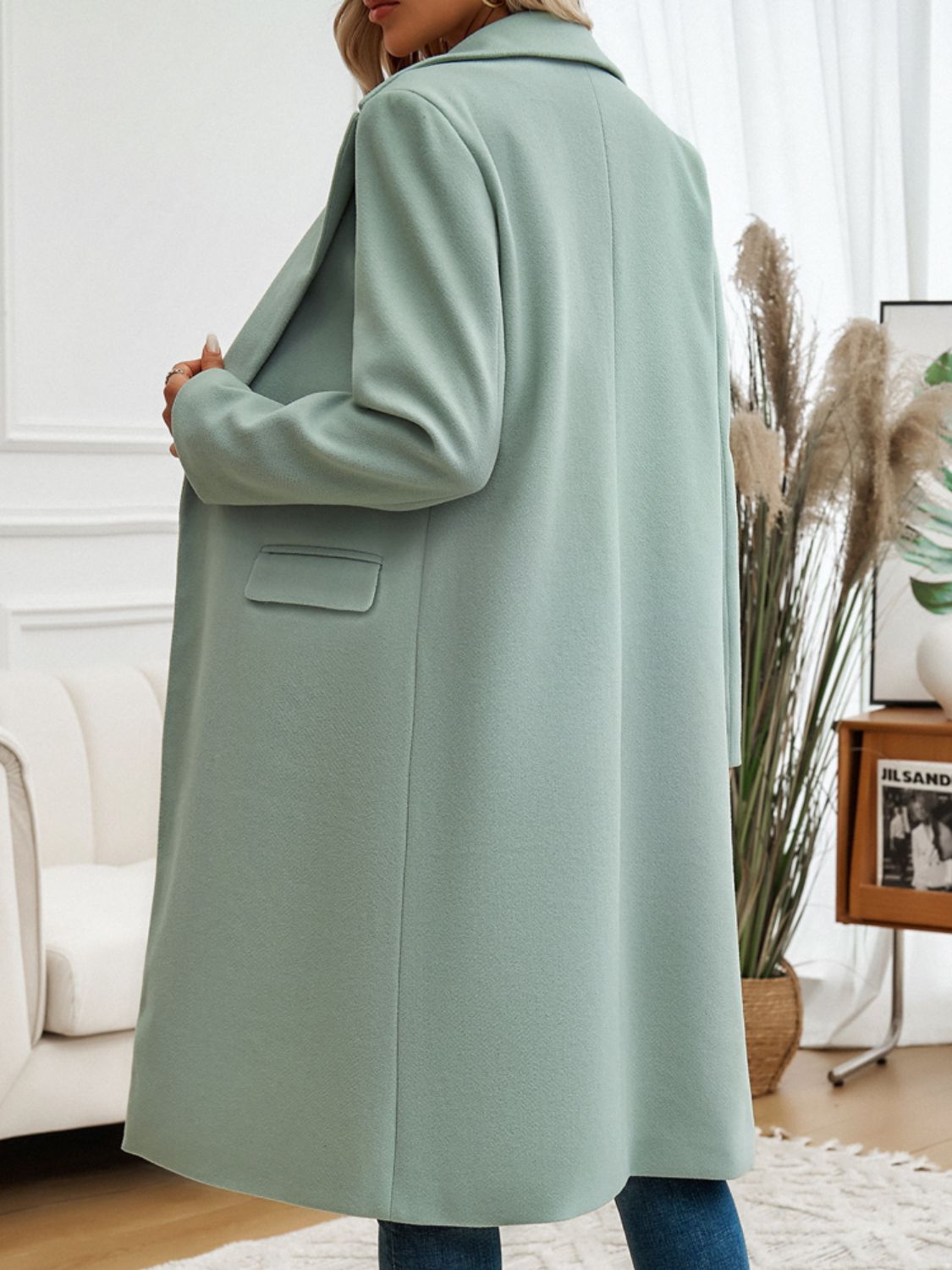 Pocketed Collared Neck Long Sleeve Coat-TOPS / DRESSES-[Adult]-[Female]-2022 Online Blue Zone Planet