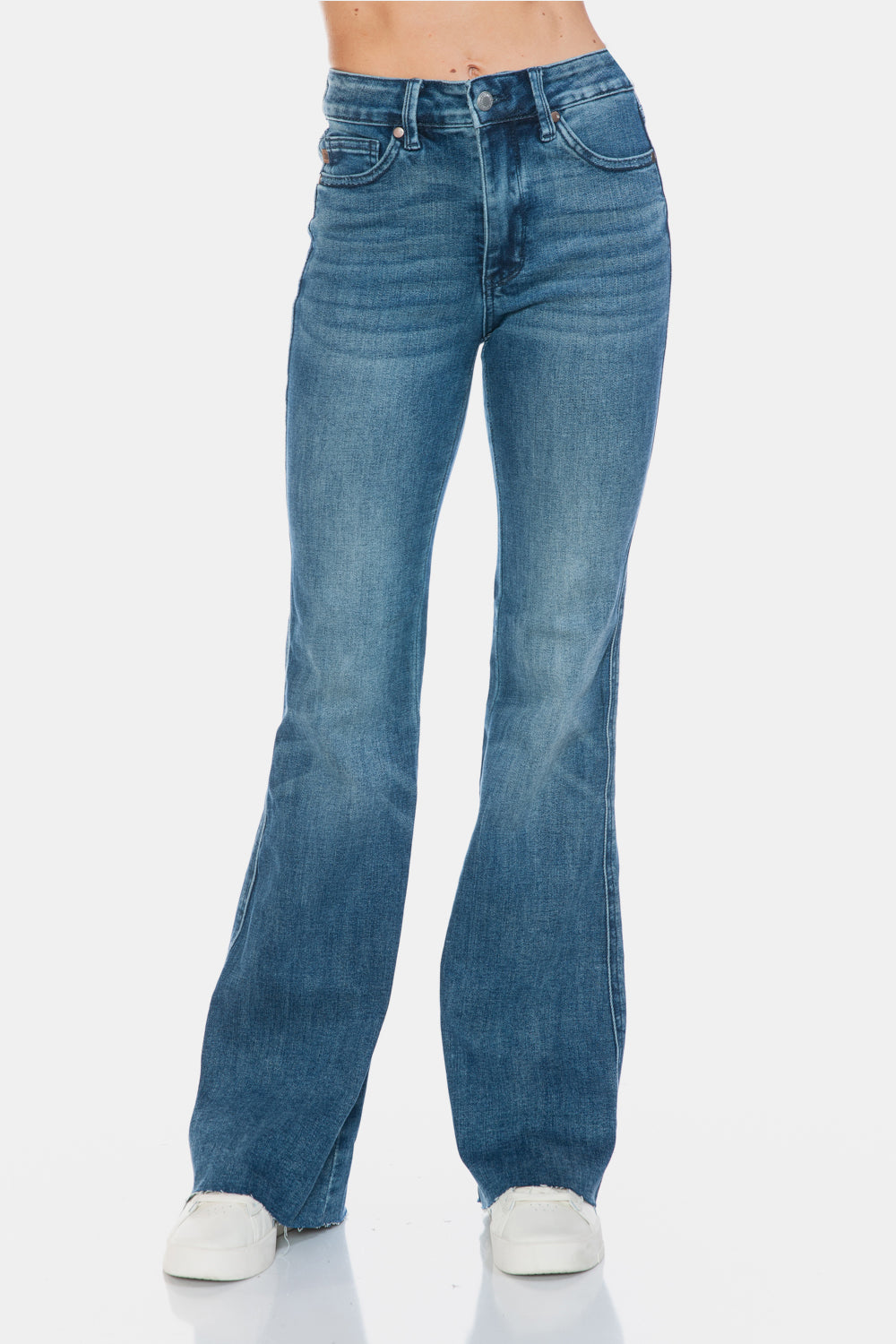 Judy Blue Full Size Tummy Control Cut Hem Flare Jeans-BOTTOMS-[Adult]-[Female]-2022 Online Blue Zone Planet