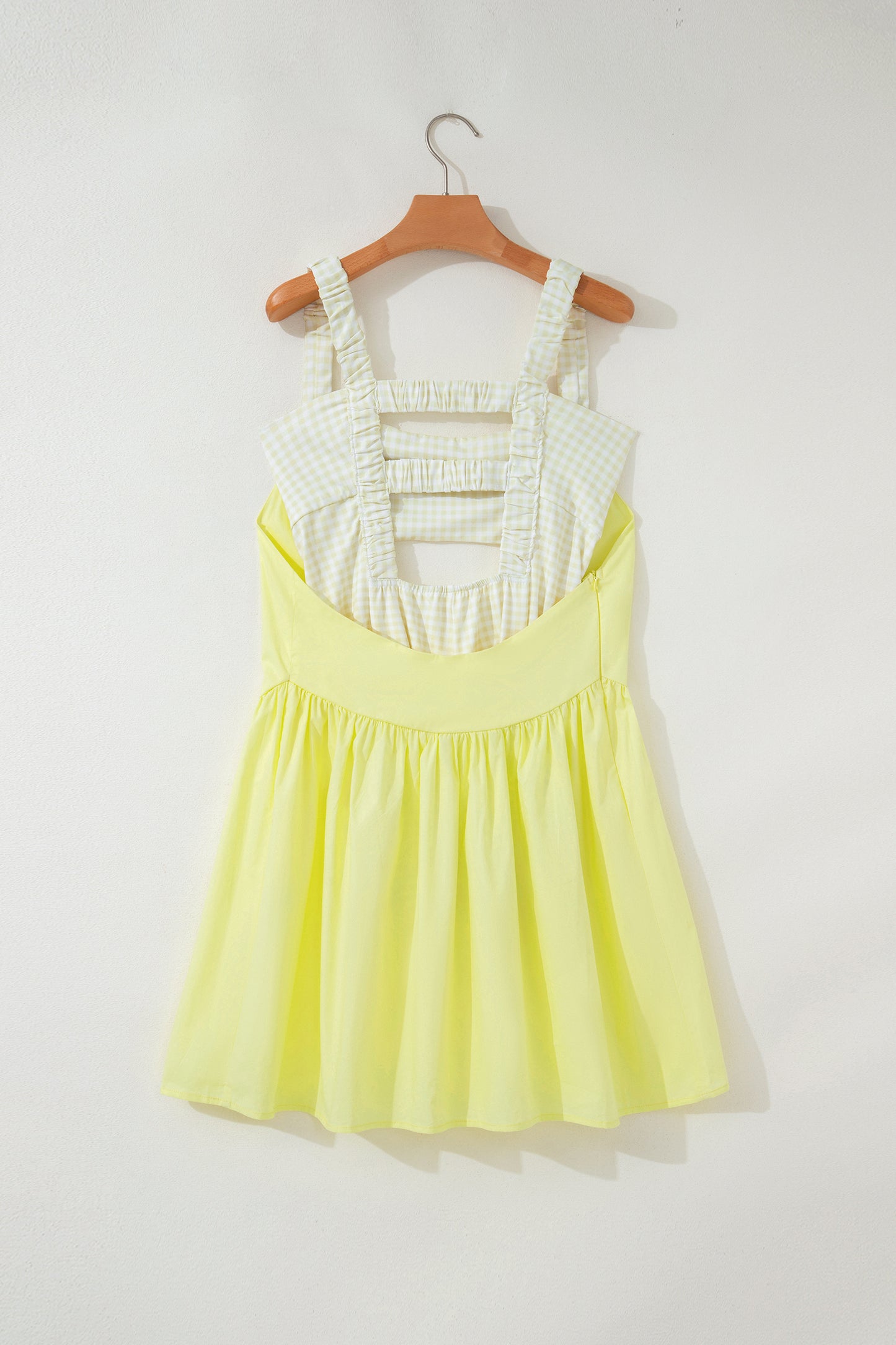 Yellow Cream Faux Two Piece Gingham Contrast Patchwork Loose Mini Dress-TOPS / DRESSES-[Adult]-[Female]-2022 Online Blue Zone Planet