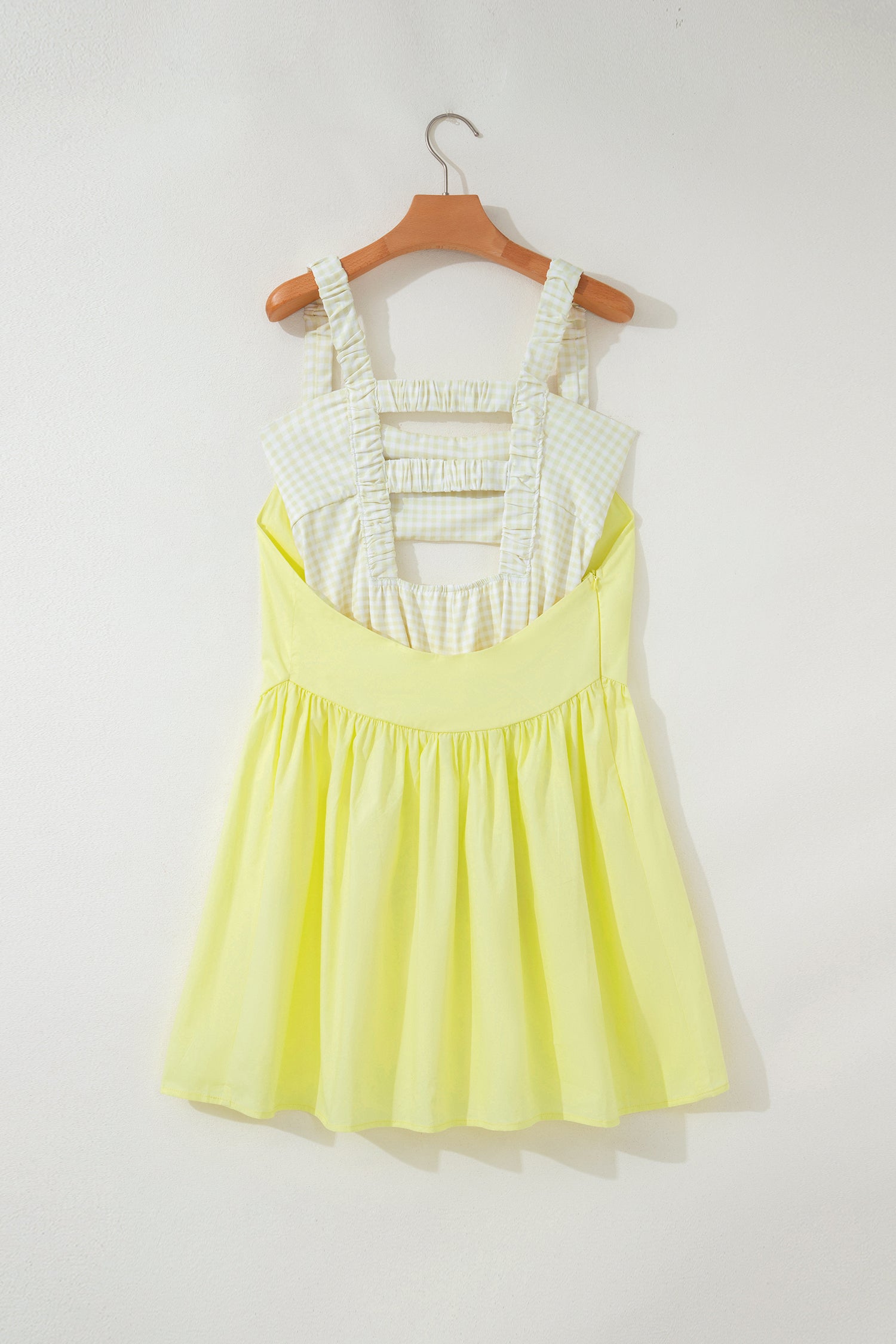 Yellow Cream Faux Two Piece Gingham Contrast Patchwork Loose Mini Dress-TOPS / DRESSES-[Adult]-[Female]-2022 Online Blue Zone Planet