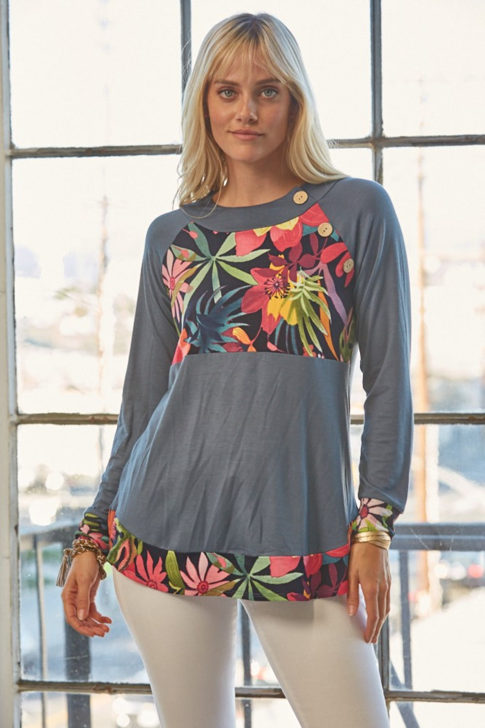 Celeste Full Size Tropical Print Long Sleeve T-Shirt-TOPS / DRESSES-[Adult]-[Female]-2022 Online Blue Zone Planet