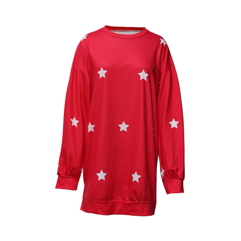 Side Slit Stars Round Neck Long Sleeve Sweatshirt-TOPS / DRESSES-[Adult]-[Female]-2022 Online Blue Zone Planet