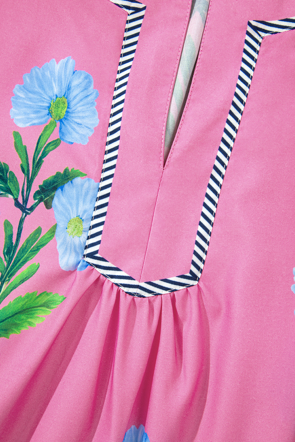 Rose Floral Short Sleeve Split Neck Loose Mini Dress-TOPS / DRESSES-[Adult]-[Female]-2022 Online Blue Zone Planet