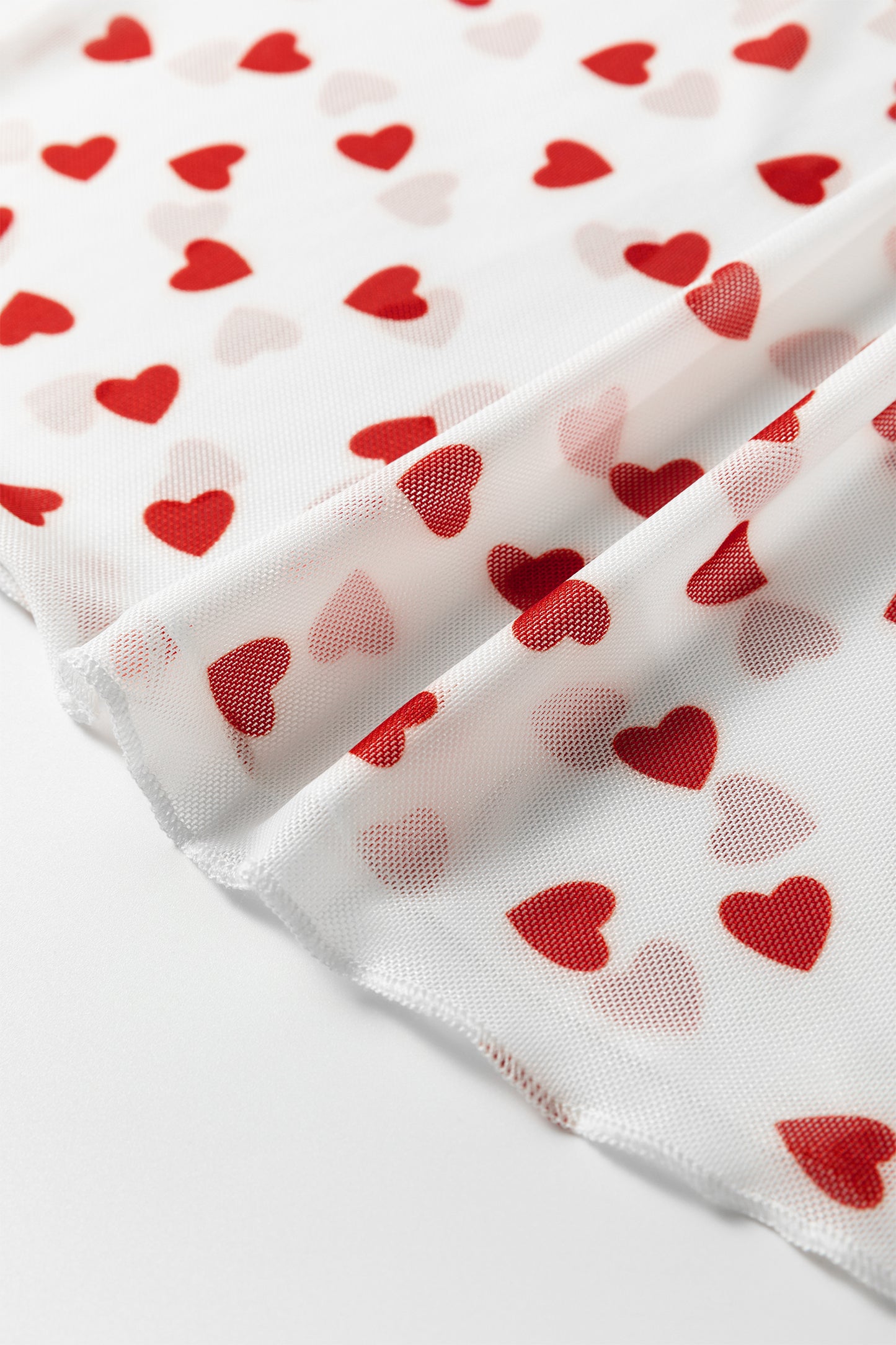 Red Allover Heart Print Mesh Short Sleeve Top-Tops/Tops & Tees-[Adult]-[Female]-2022 Online Blue Zone Planet