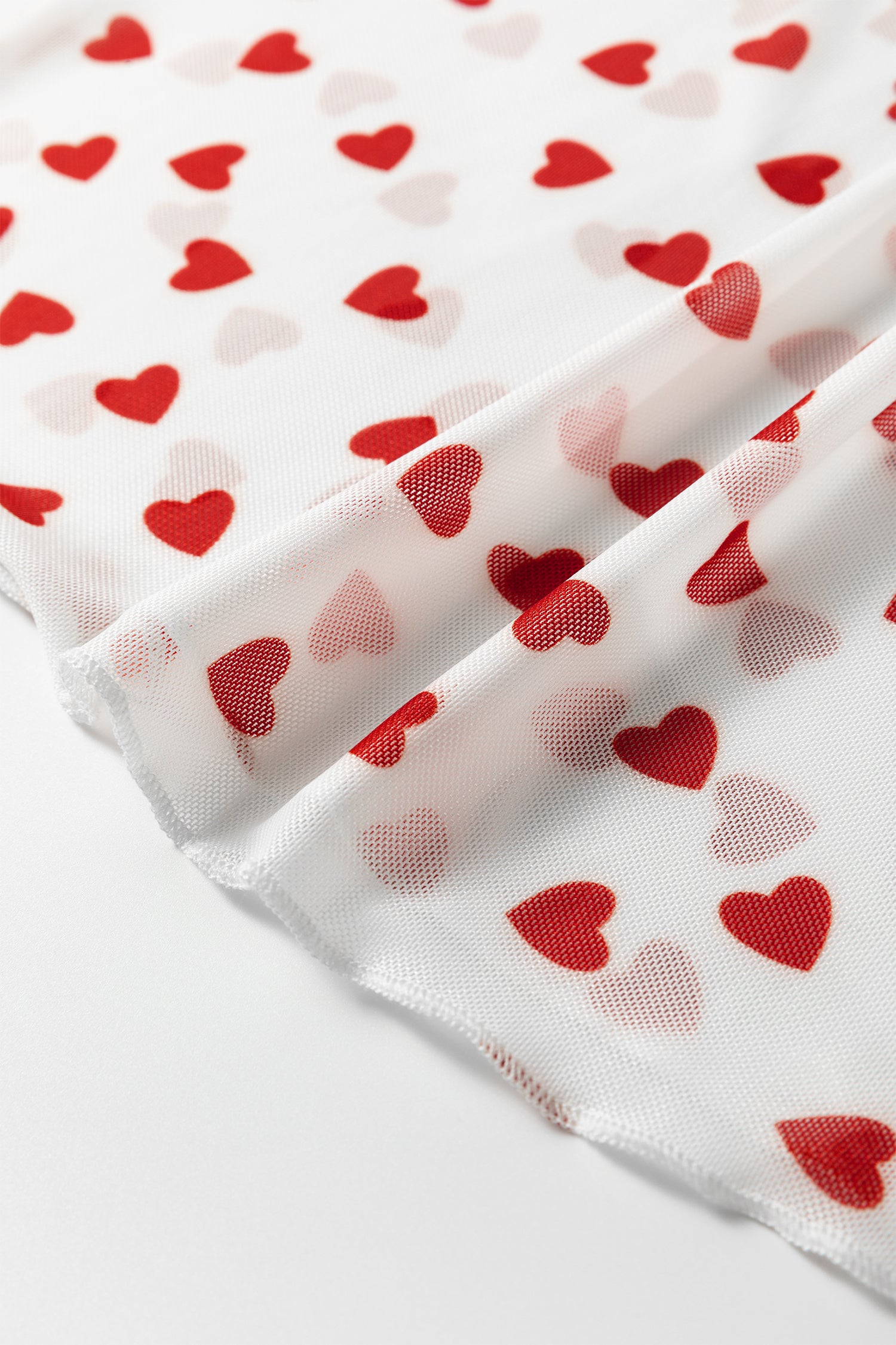 Red Allover Heart Print Mesh Short Sleeve Top-Tops/Tops & Tees-[Adult]-[Female]-2022 Online Blue Zone Planet