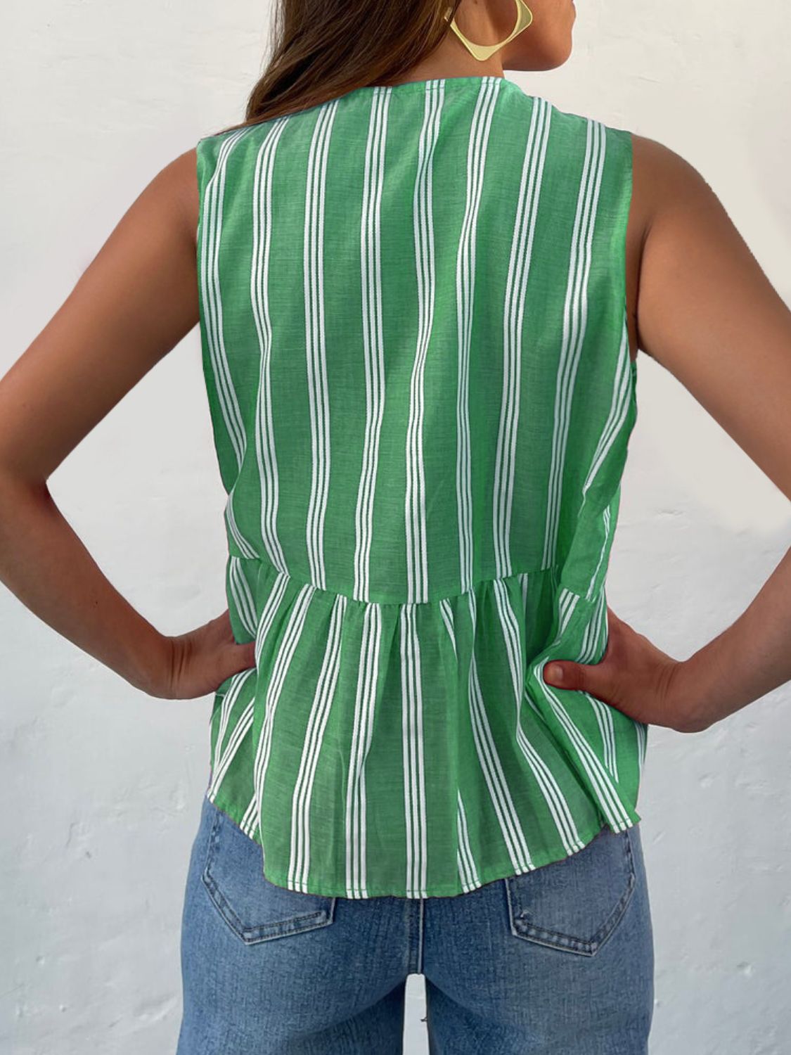 Tied Striped Round Neck Tank-TOPS / DRESSES-[Adult]-[Female]-2022 Online Blue Zone Planet