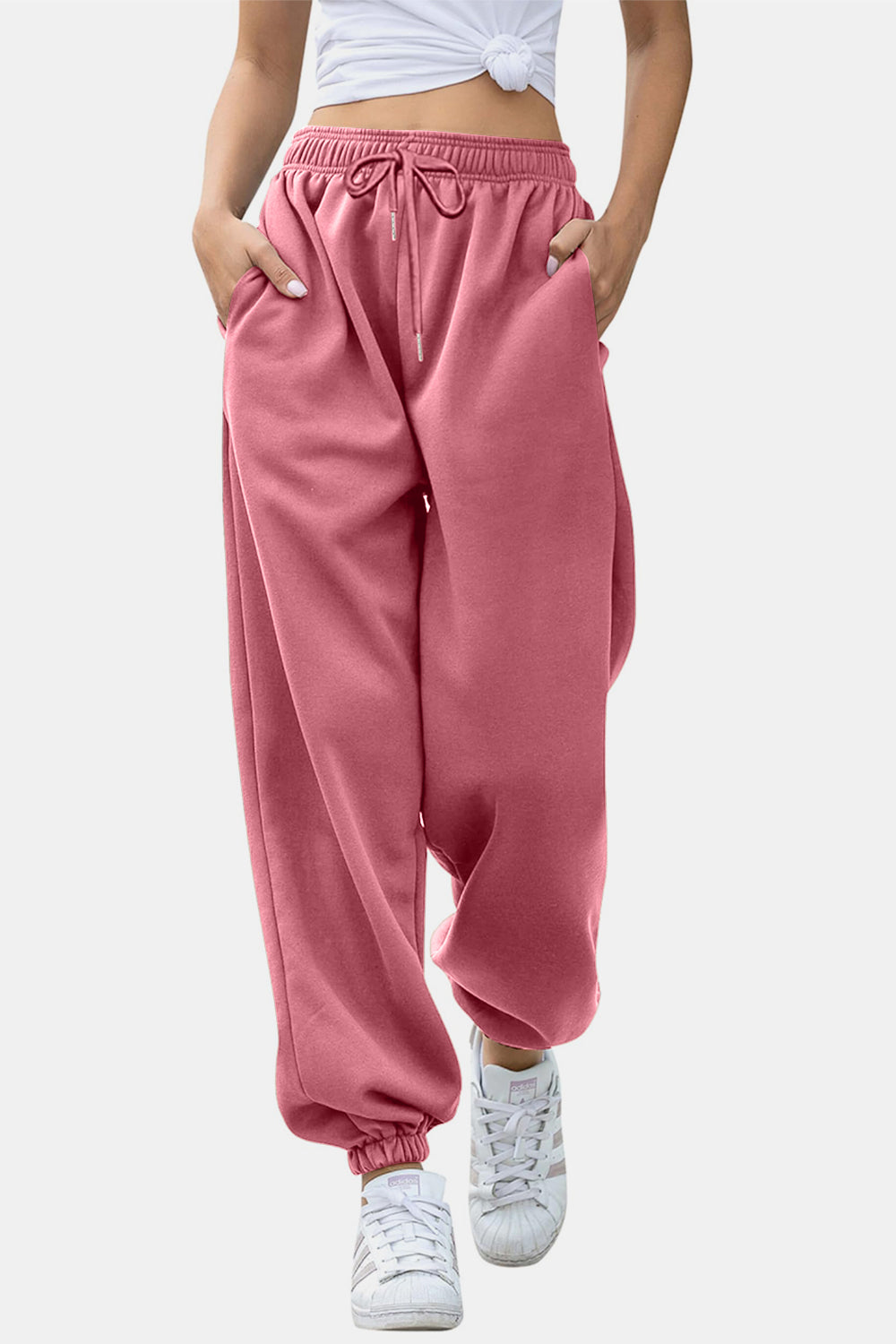 Elastic Waist Joggers with Pockets-TOPS / DRESSES-[Adult]-[Female]-Dusty Pink-S-2022 Online Blue Zone Planet