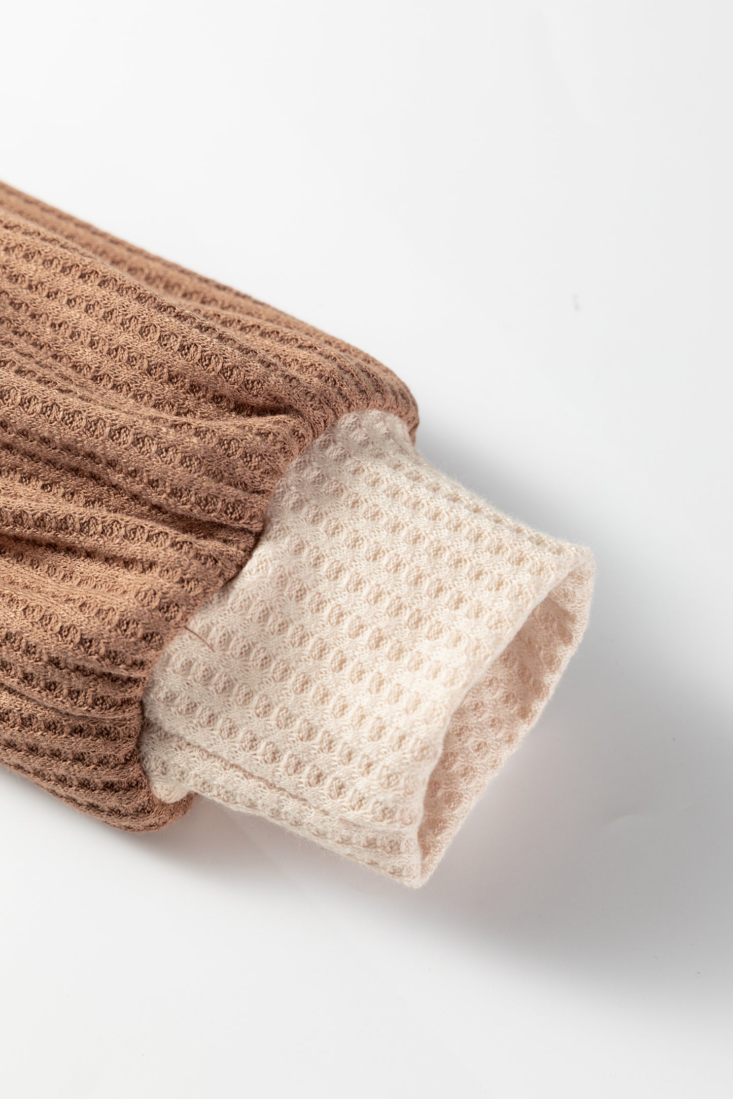 Camel Waffle Color Block Raglan Sleeve Top-Tops/Long Sleeve Tops-[Adult]-[Female]-2022 Online Blue Zone Planet