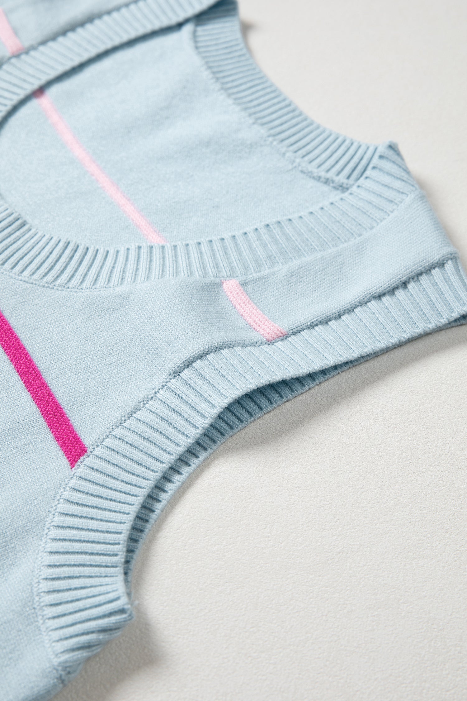 Sky Blue Stripe Round Neck Knitted Sweater Tank-TOPS / DRESSES-[Adult]-[Female]-2022 Online Blue Zone Planet