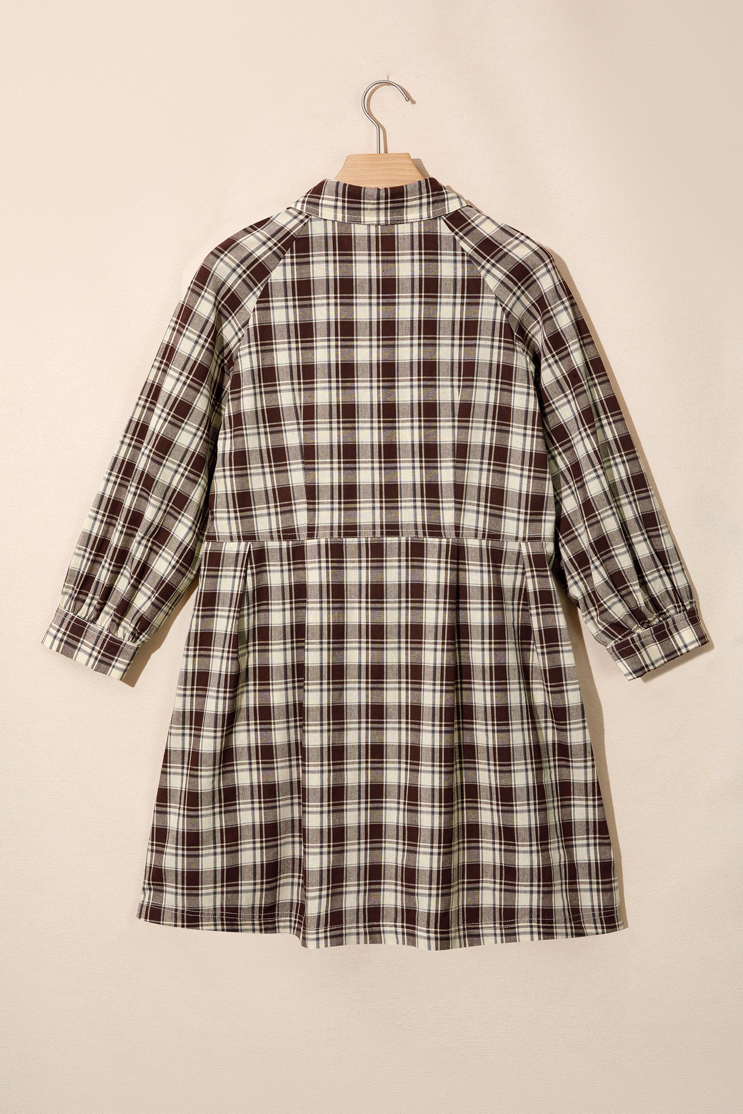 Brown Plaid Long Sleeve Short Shift Mini Dress-TOPS / DRESSES-[Adult]-[Female]-2022 Online Blue Zone Planet