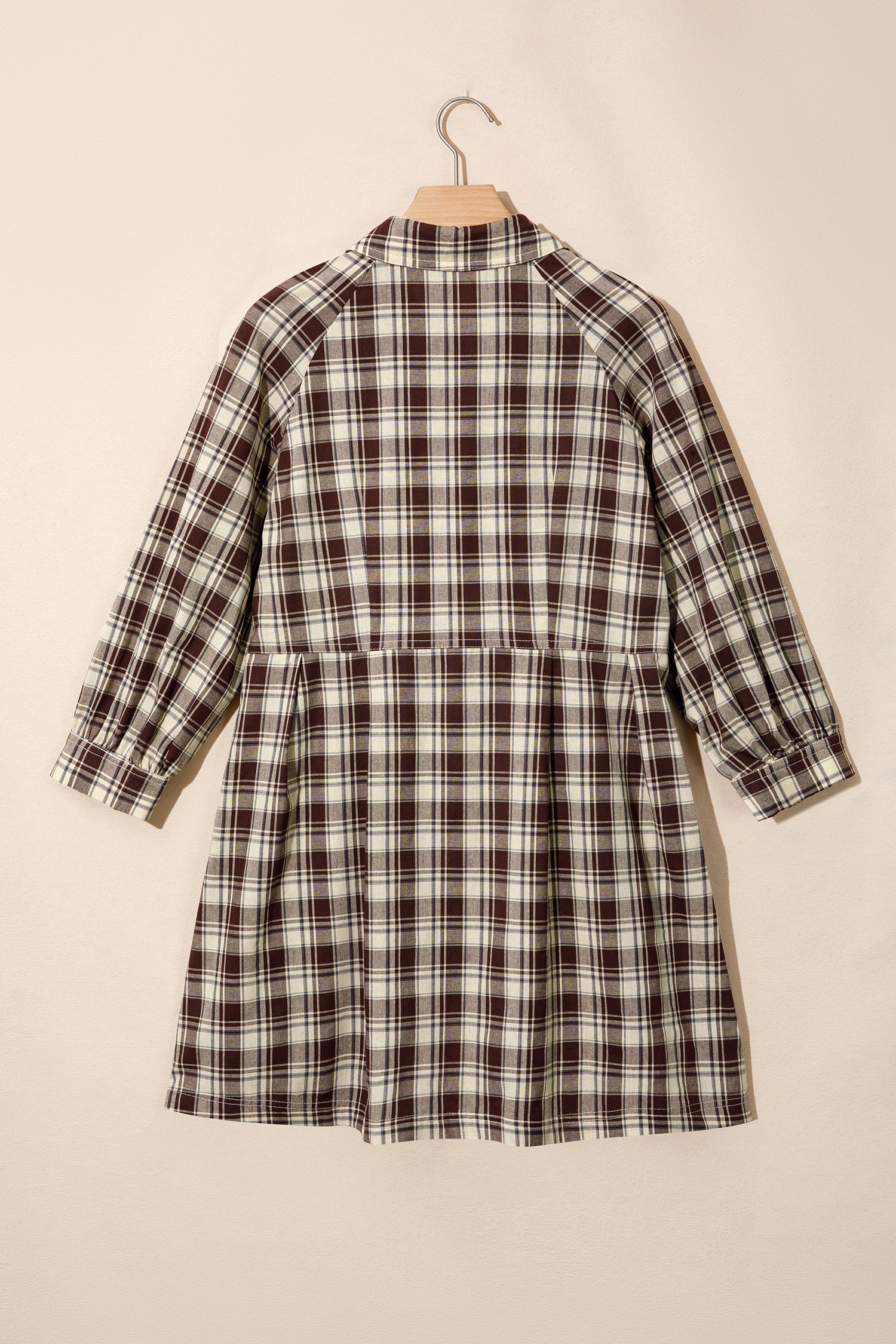 Brown Plaid Long Sleeve Short Shift Mini Dress-TOPS / DRESSES-[Adult]-[Female]-2022 Online Blue Zone Planet