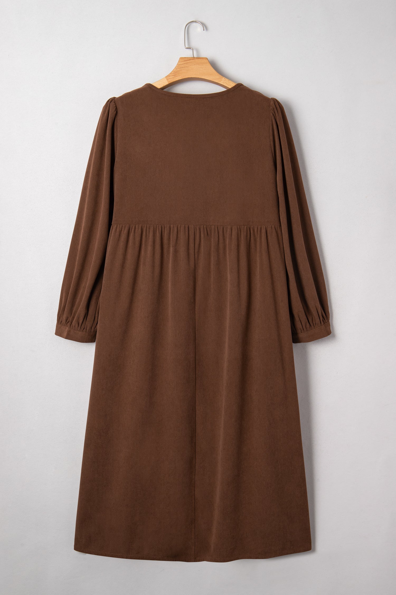 Coffee Embroidered Notched Neckline Textured Pleated High Waist Plus Size Midi Dress-TOPS / DRESSES-[Adult]-[Female]-2022 Online Blue Zone Planet