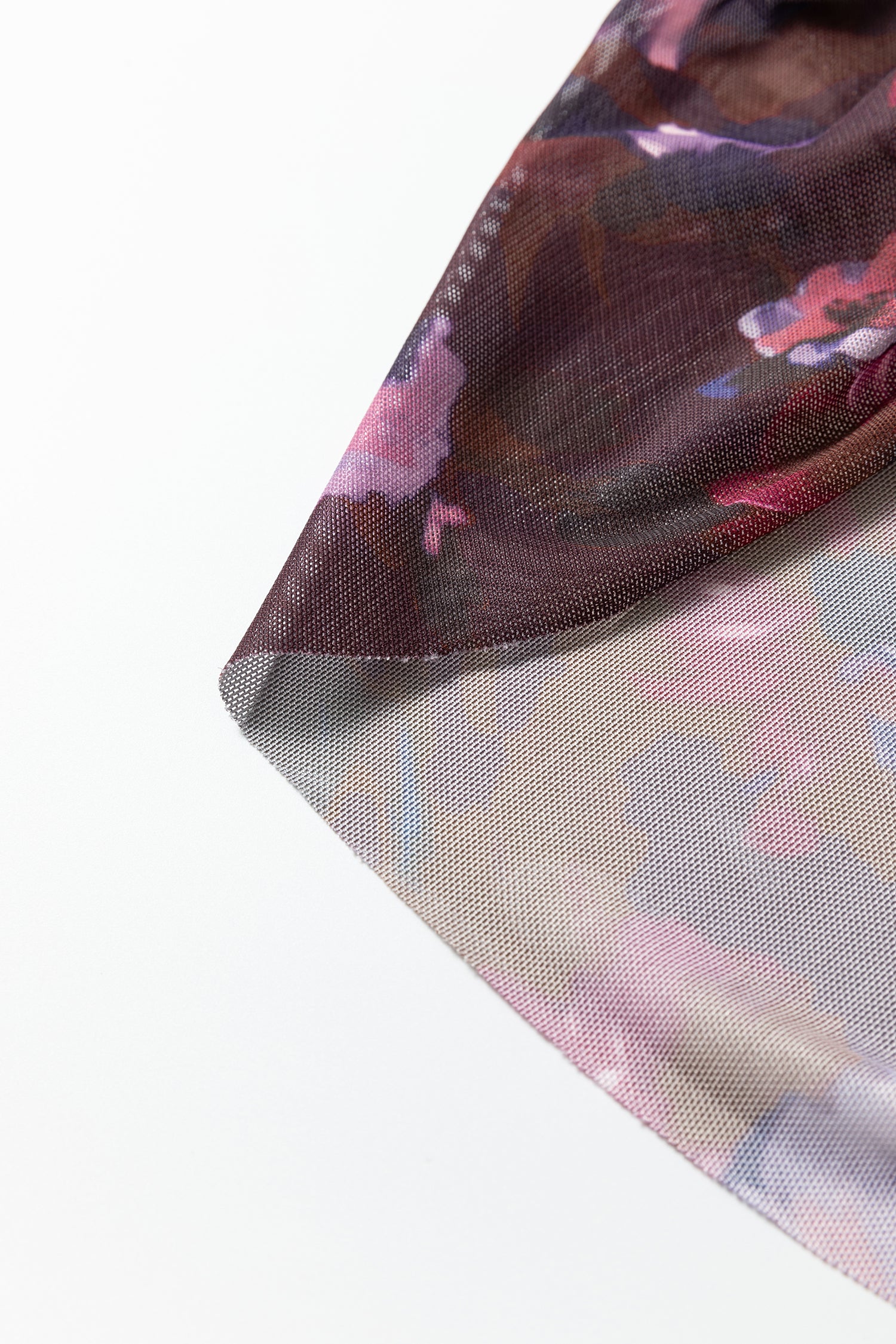 Brown High Neck Ruched Floral Mesh Top-Tops/Long Sleeve Tops-[Adult]-[Female]-2022 Online Blue Zone Planet