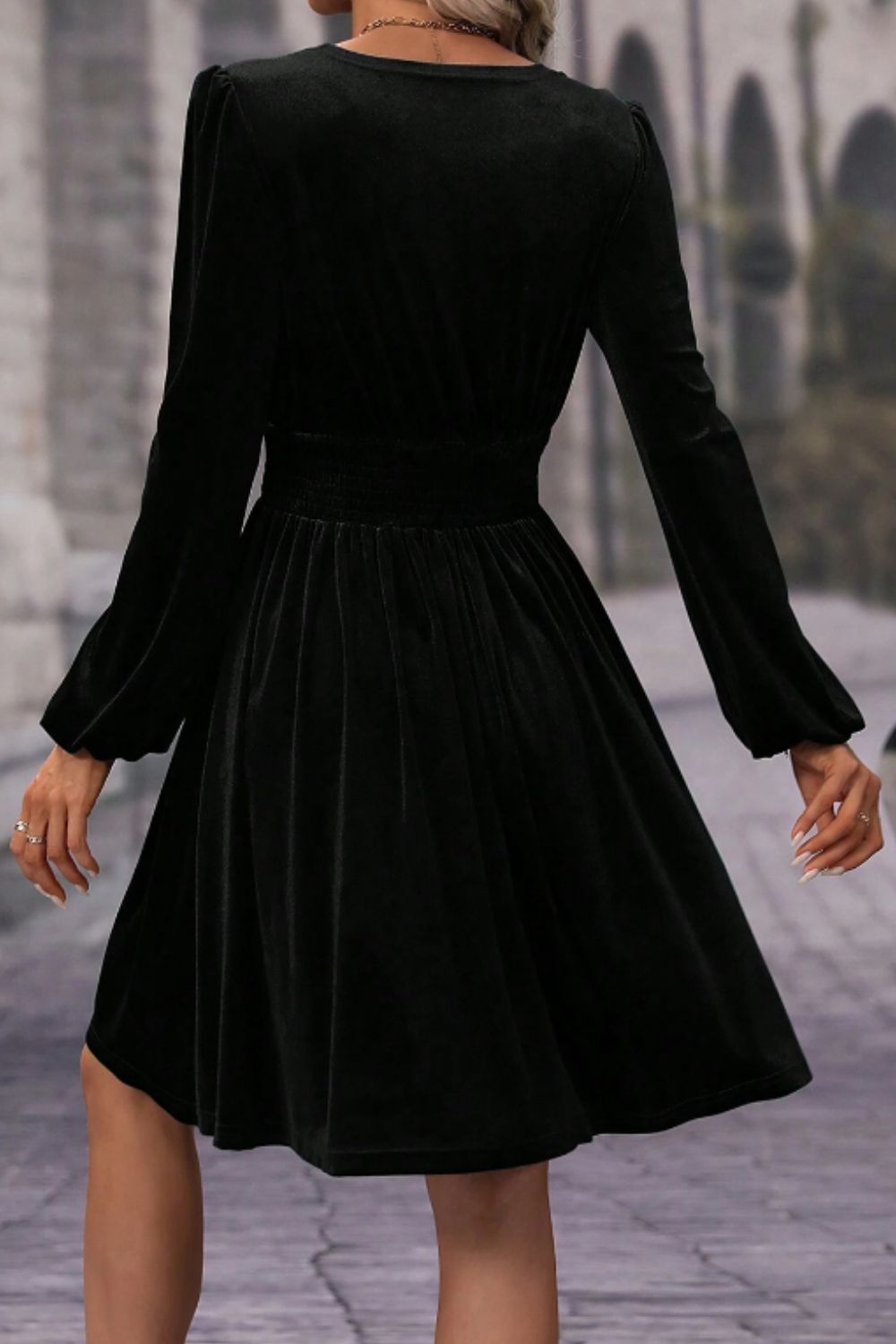 Surplice Long Sleeve Velvet Dress-TOPS / DRESSES-[Adult]-[Female]-2022 Online Blue Zone Planet