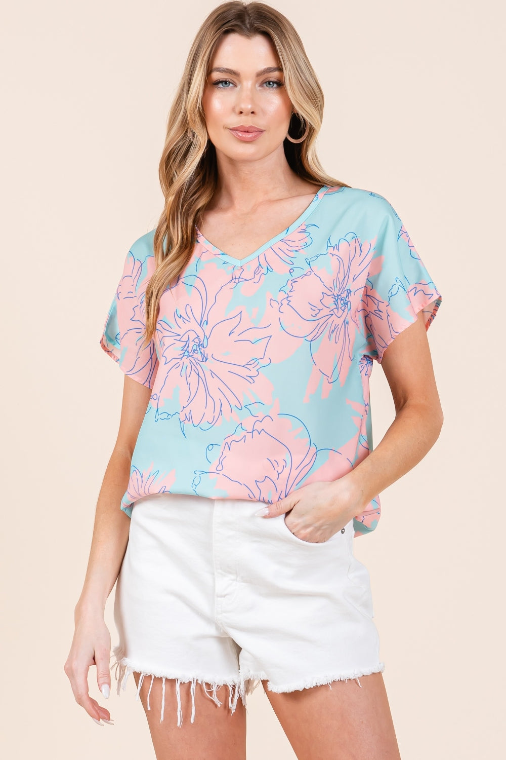 Blue Zone Planet | BOMBOM Floral Short Sleeve T-Shirt-TOPS / DRESSES-[Adult]-[Female]-2022 Online Blue Zone Planet