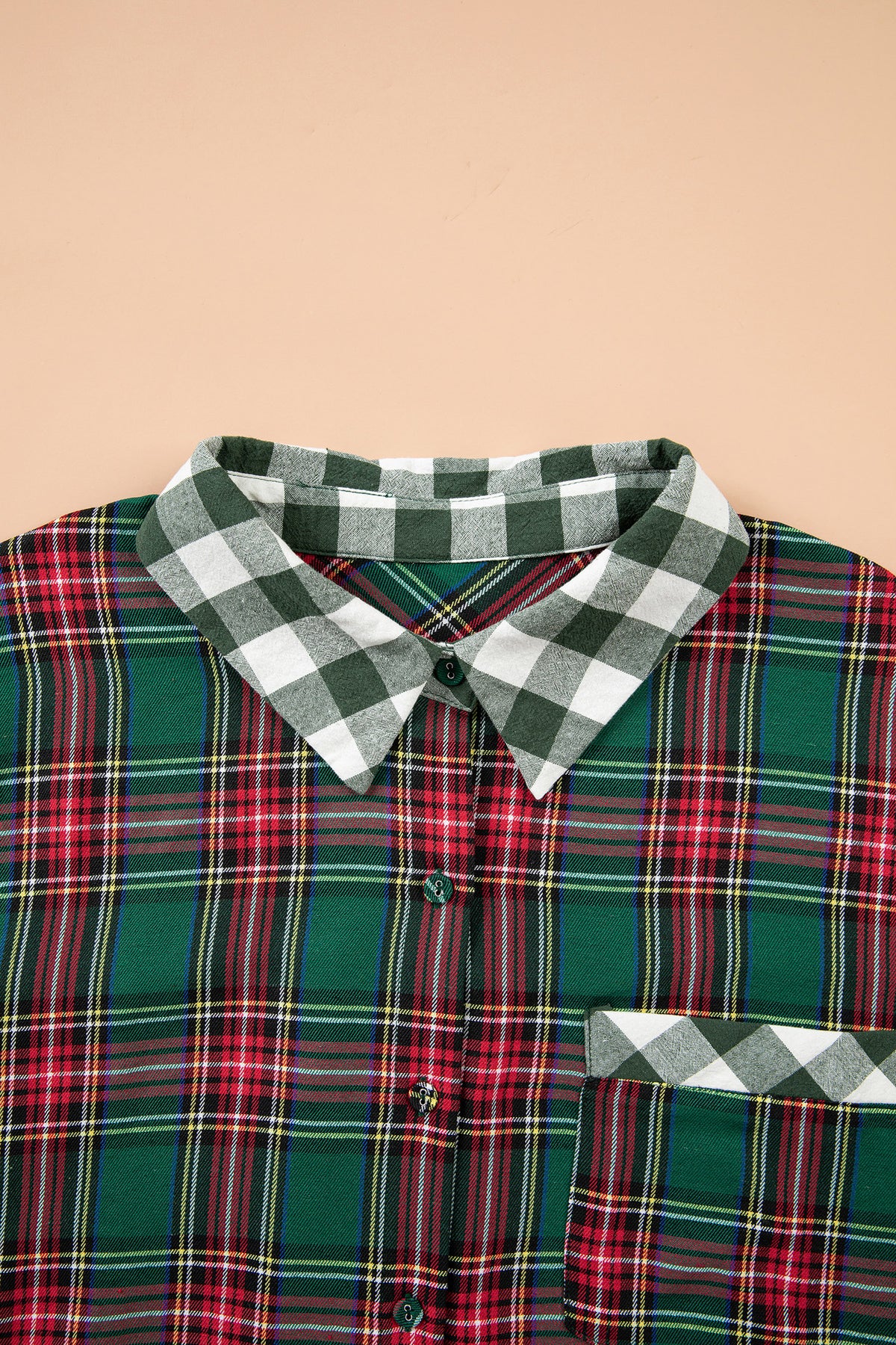 Green Plaid Long Sleeve Shift Plus Size Shirt