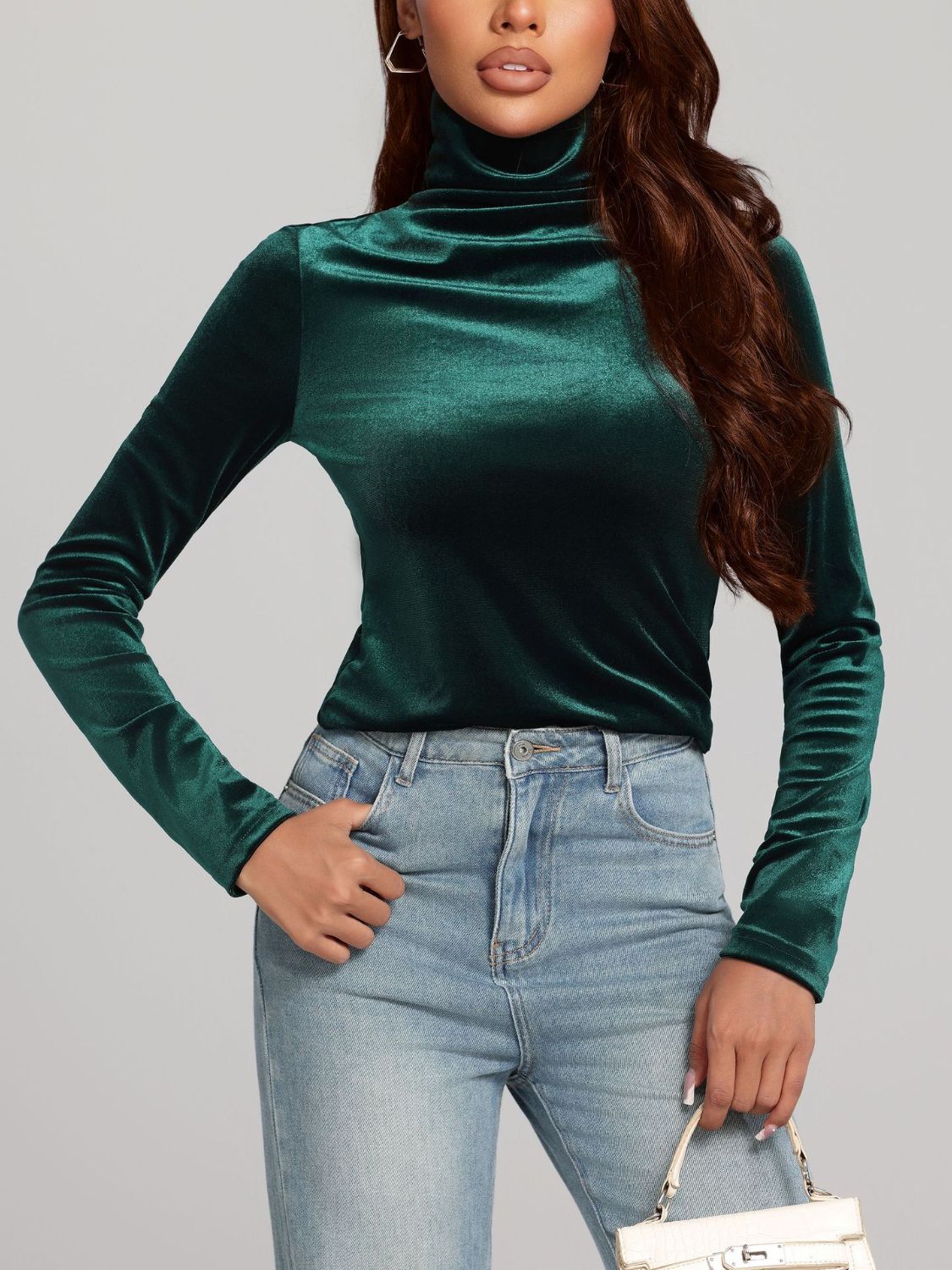 Blue Zone Planet | Solid Color Turtleneck Long Sleeve Top-TOPS / DRESSES-[Adult]-[Female]-2022 Online Blue Zone Planet