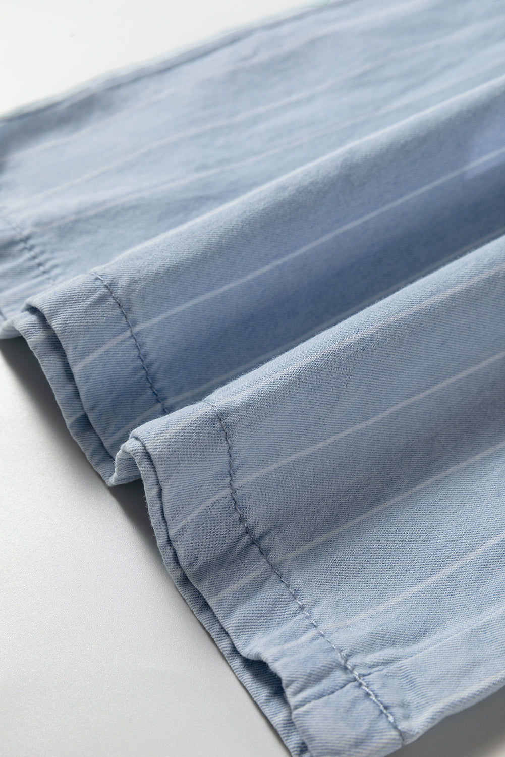 Sky Blue Stripe Chambray Wide Leg Tied Elastic Waist Trousers-Bottoms/Jeans-[Adult]-[Female]-2022 Online Blue Zone Planet