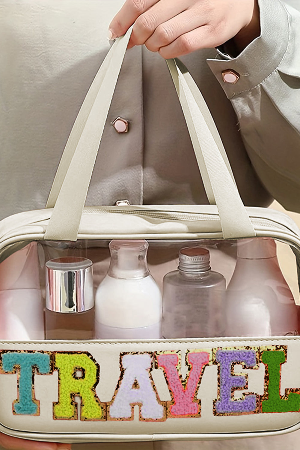 Light Pink Travel Chenille Letter Clear Pvc Makeup Bag-Shoes & Bags/Makeup Bags-[Adult]-[Female]-2022 Online Blue Zone Planet