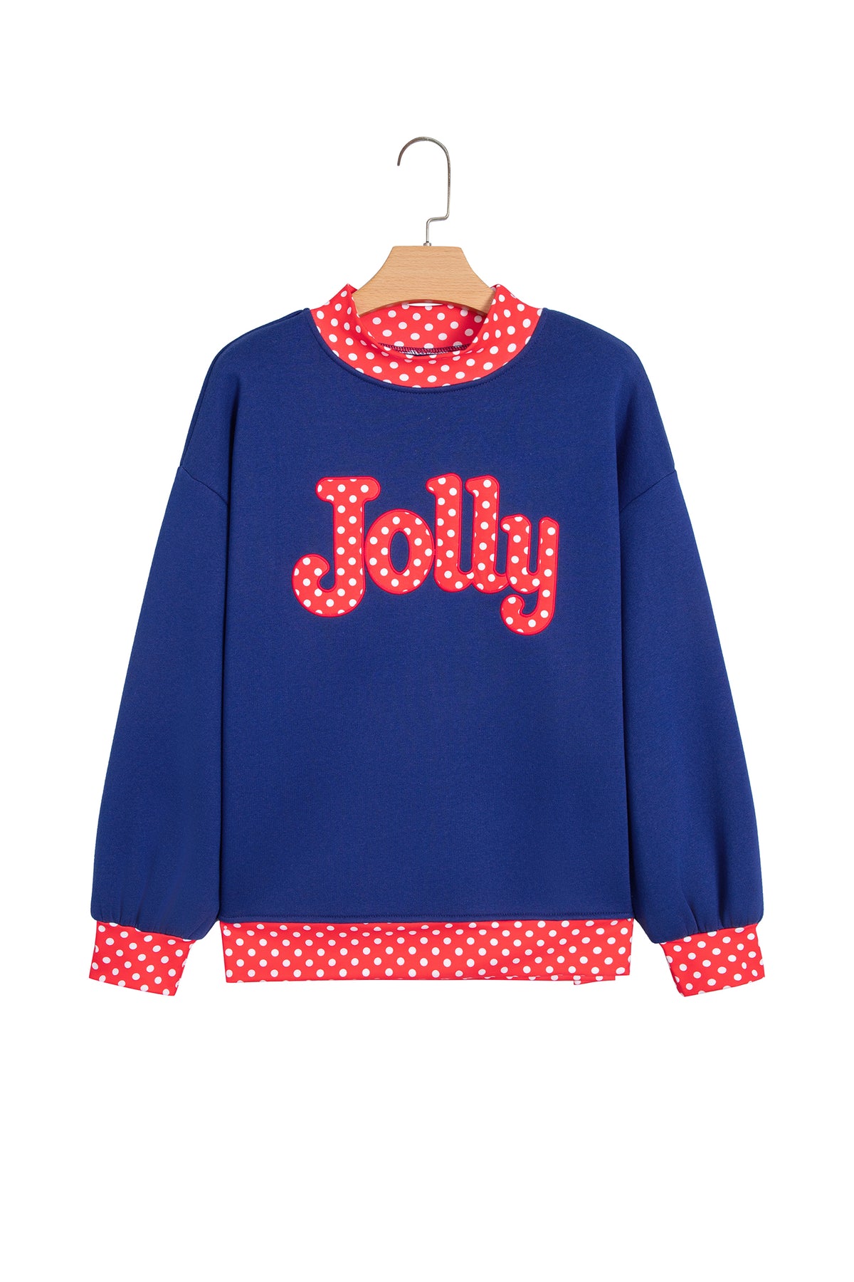 Fiery Red Polka Dot Letter Print Contrast Trim Mock Neck Sweatshirt-Tops/Sweatshirts & Hoodies-[Adult]-[Female]-2022 Online Blue Zone Planet