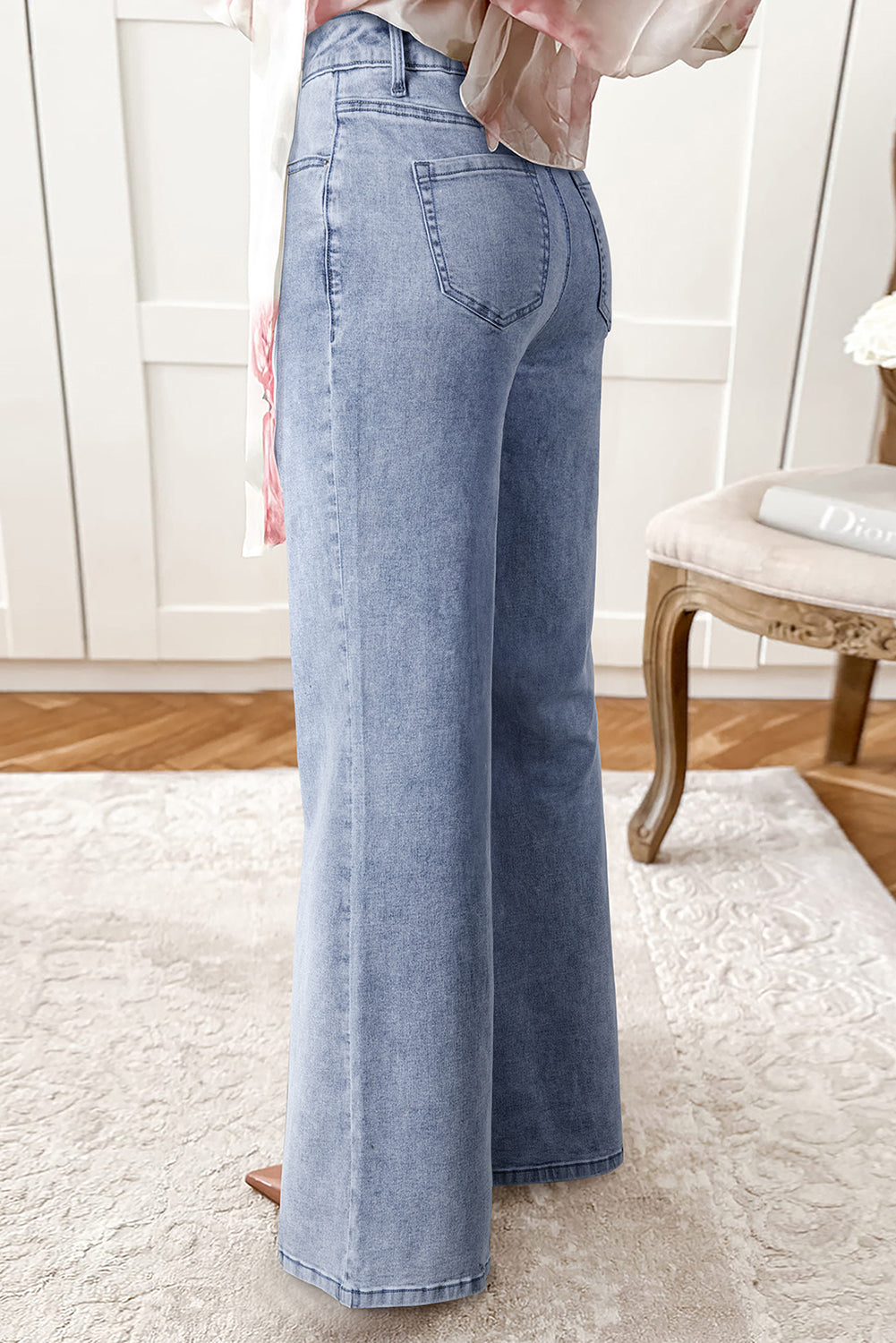 Beau Blue High Waist Button Zip Fly Bell Bottom Jeans-Bottoms/Jeans-[Adult]-[Female]-2022 Online Blue Zone Planet