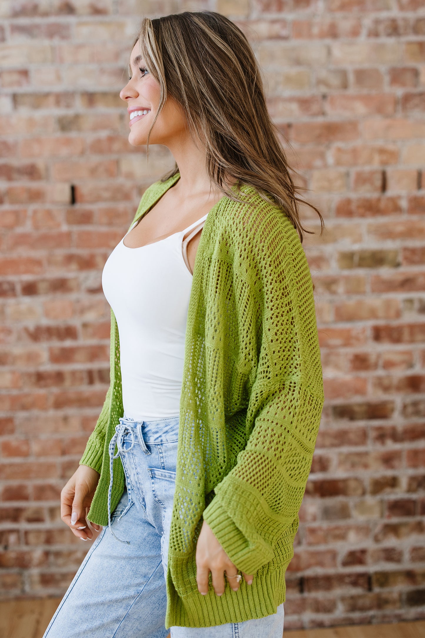 Spinach Green Oversize Crochet Knit Open Cardigan-Sweaters & Cardigans/Cardigans-[Adult]-[Female]-2022 Online Blue Zone Planet