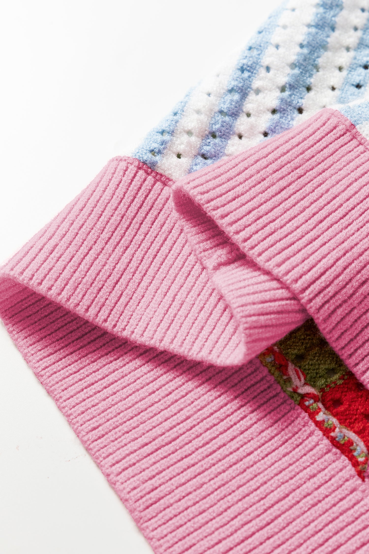 Multicolour Striped Pointelle Knit Short Sleeve Sweater-TOPS / DRESSES-[Adult]-[Female]-2022 Online Blue Zone Planet