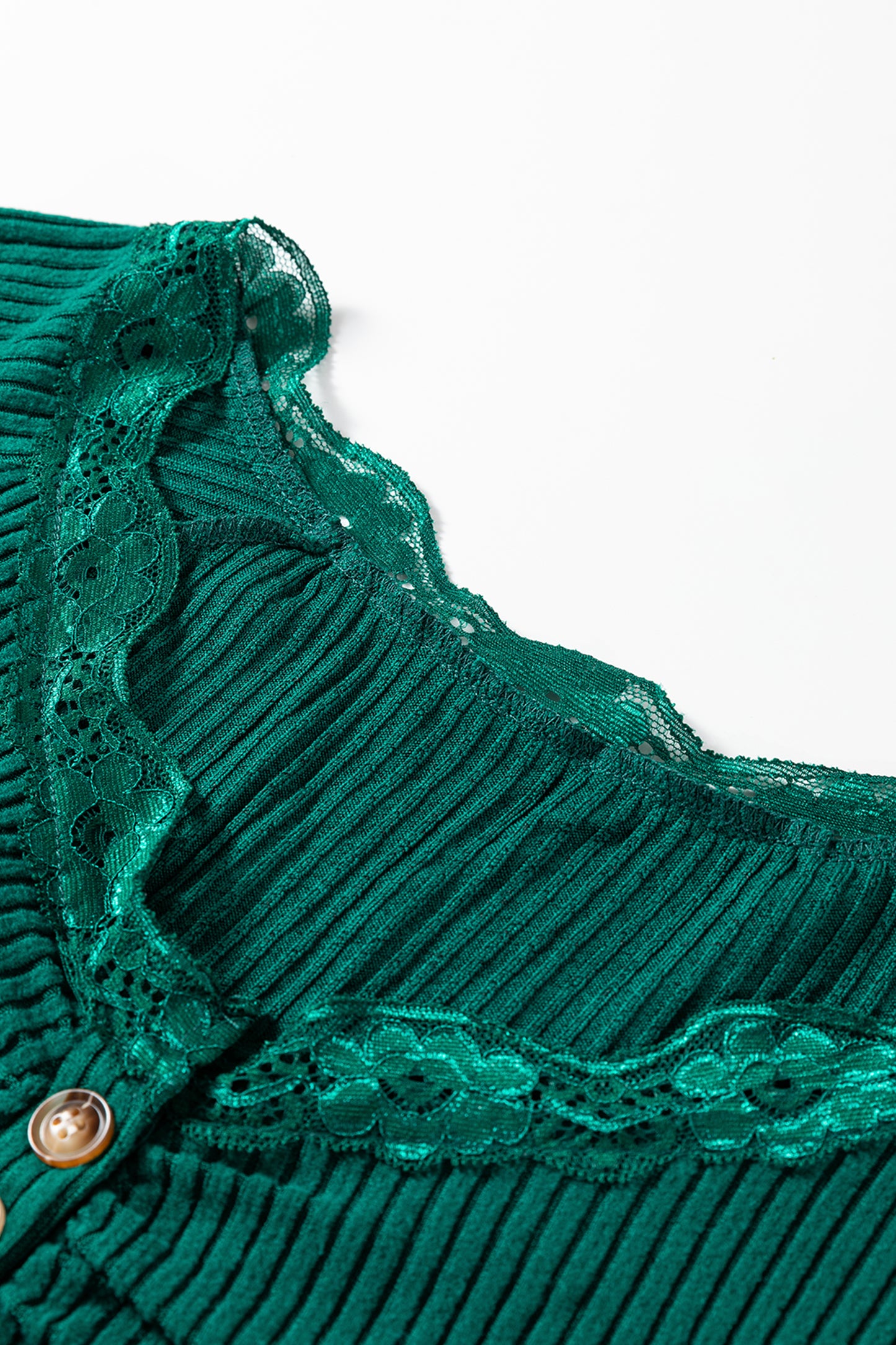 Skobeloff Lace Neckline Button Decor Lettuce Edge Long Sleeve Ribbed Top-Tops/Long Sleeve Tops-[Adult]-[Female]-2022 Online Blue Zone Planet