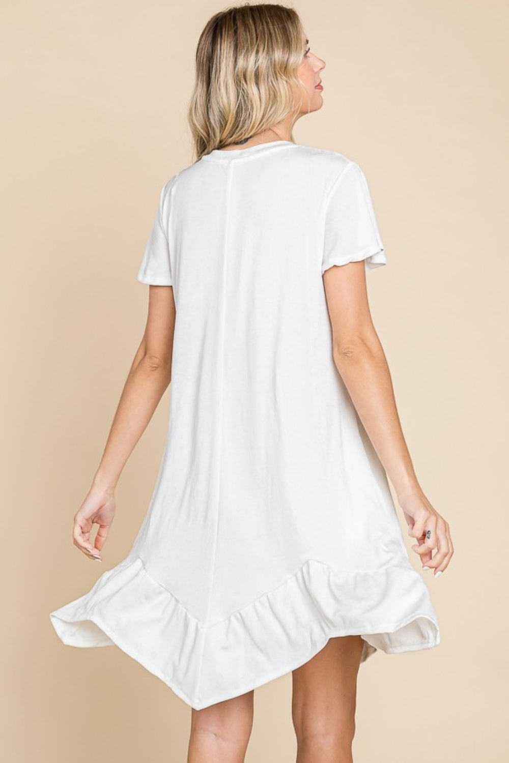 Culture Code Full Size Short Sleeve Ruffled Asymmetric Hem Dress-TOPS / DRESSES-[Adult]-[Female]-2022 Online Blue Zone Planet