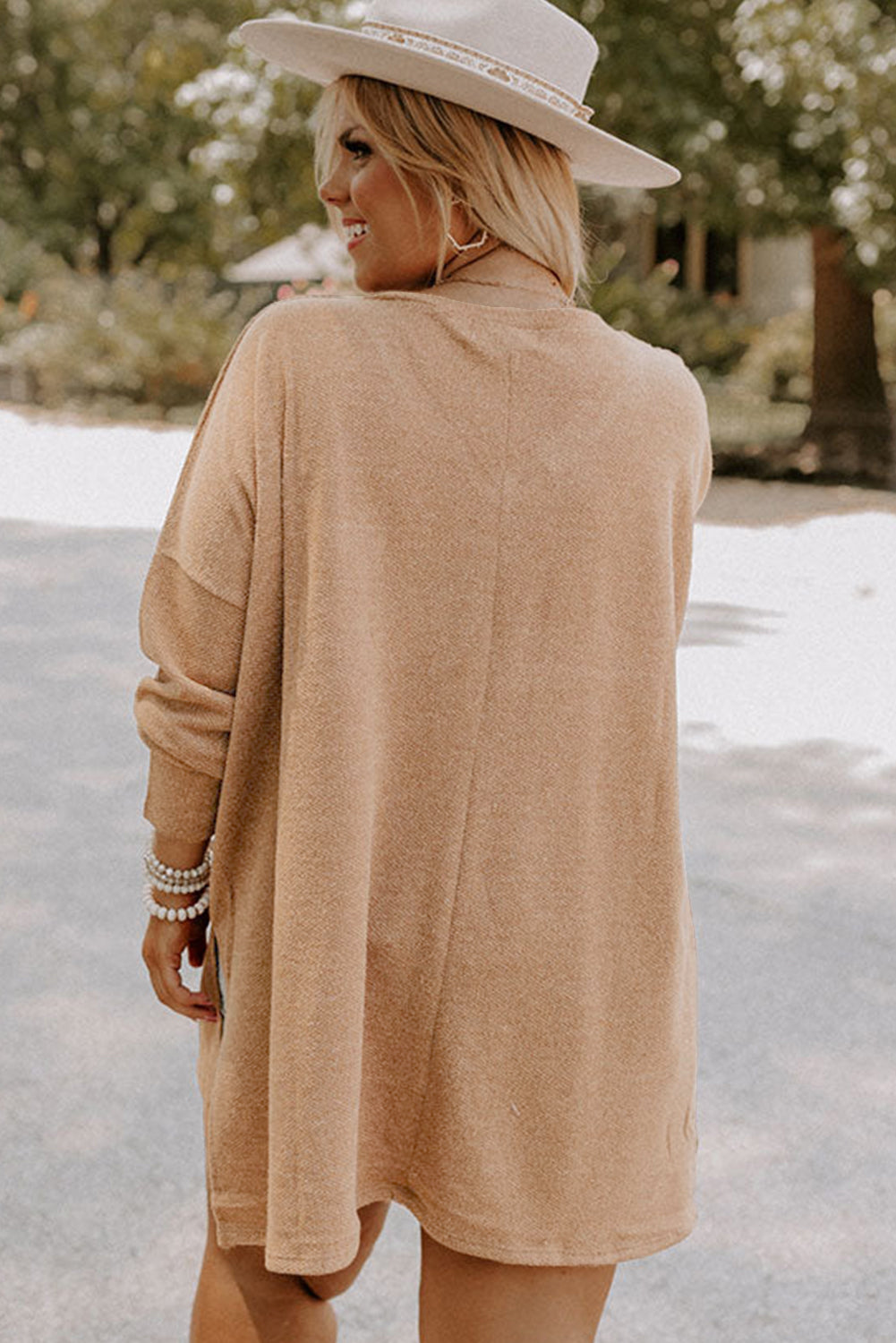 Parchment Plus Size Drop Shoulder Knit Tunic Top-Plus Size/Plus Size Tops/Plus Size Long Sleeve Tops-[Adult]-[Female]-2022 Online Blue Zone Planet