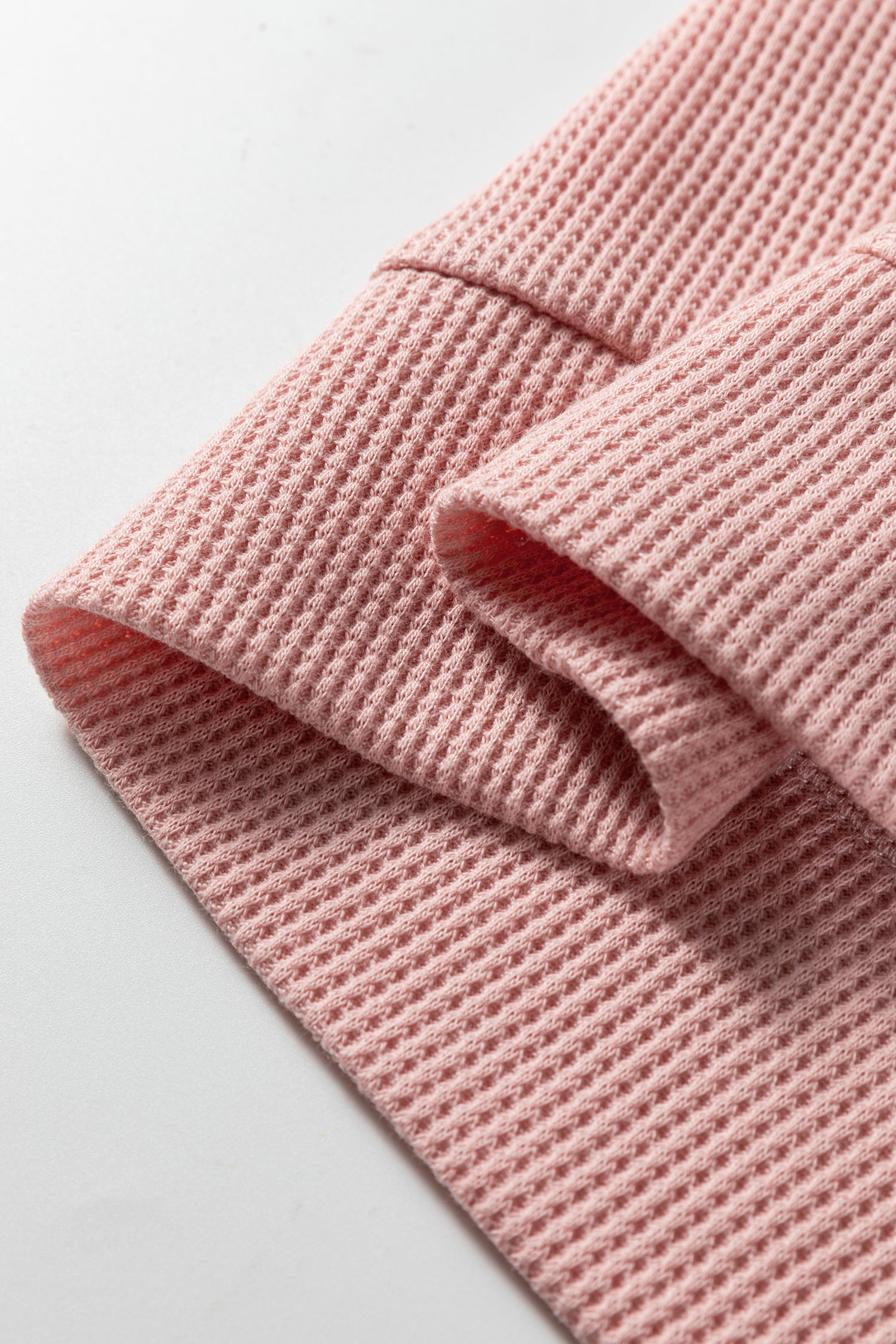 Gossamer Pink Lace Patchwork Raglan Sleeve Kangaroo Pocket Waffle Hoodie-Tops / Dresses-[Adult]-[Female]-2022 Online Blue Zone Planet