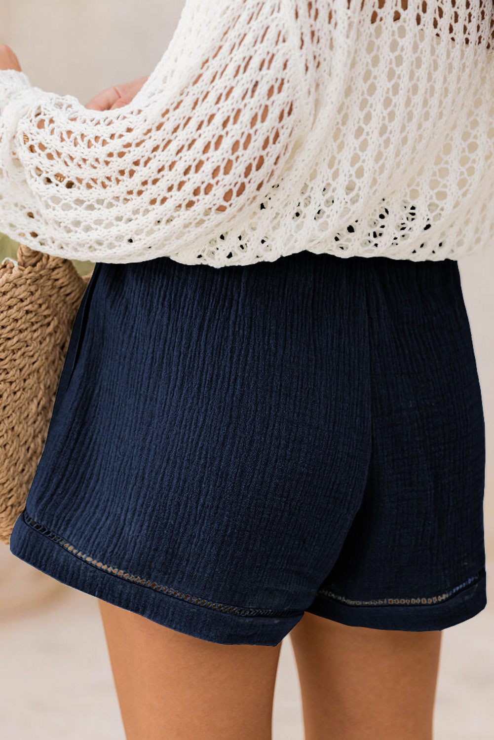 Blue Cotton Gauze Paperbag Shorts-Bottoms/Casual Shorts-[Adult]-[Female]-2022 Online Blue Zone Planet