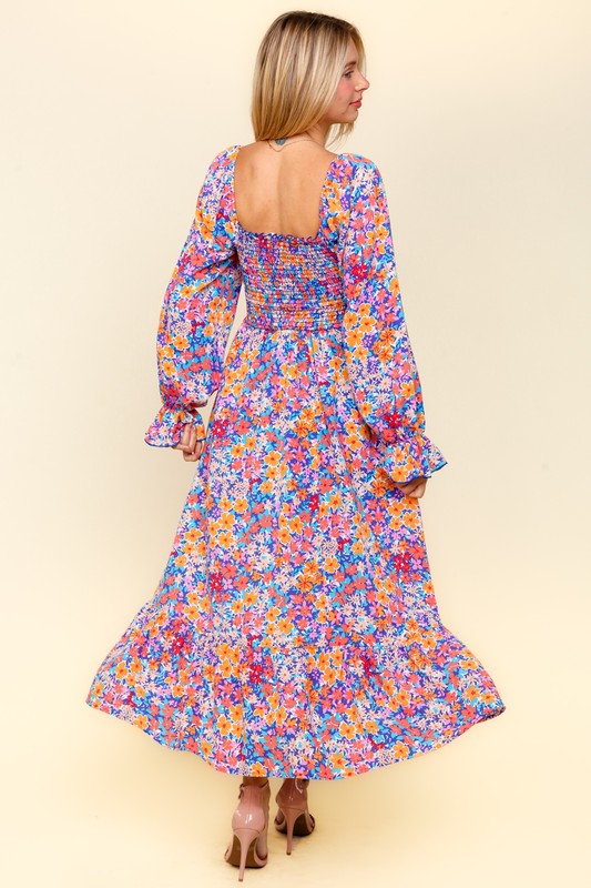 Haptics Smocked Floral Square Neck Flounce Sleeve Dress-TOPS / DRESSES-[Adult]-[Female]-2022 Online Blue Zone Planet