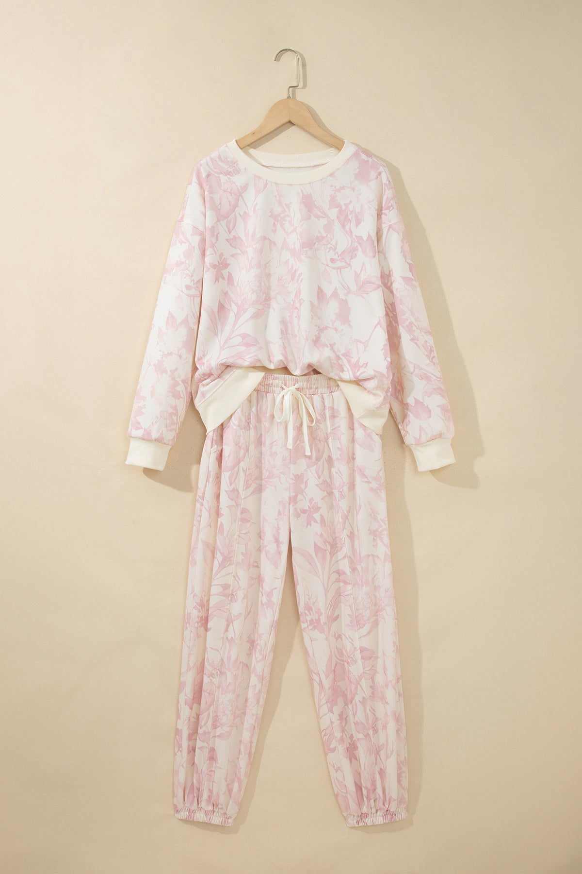 Pink Abstract Print Drop Shoulder Drawstring Waist Drawstring Hem Pant Set-Two Piece Sets/Pant Sets-[Adult]-[Female]-2022 Online Blue Zone Planet